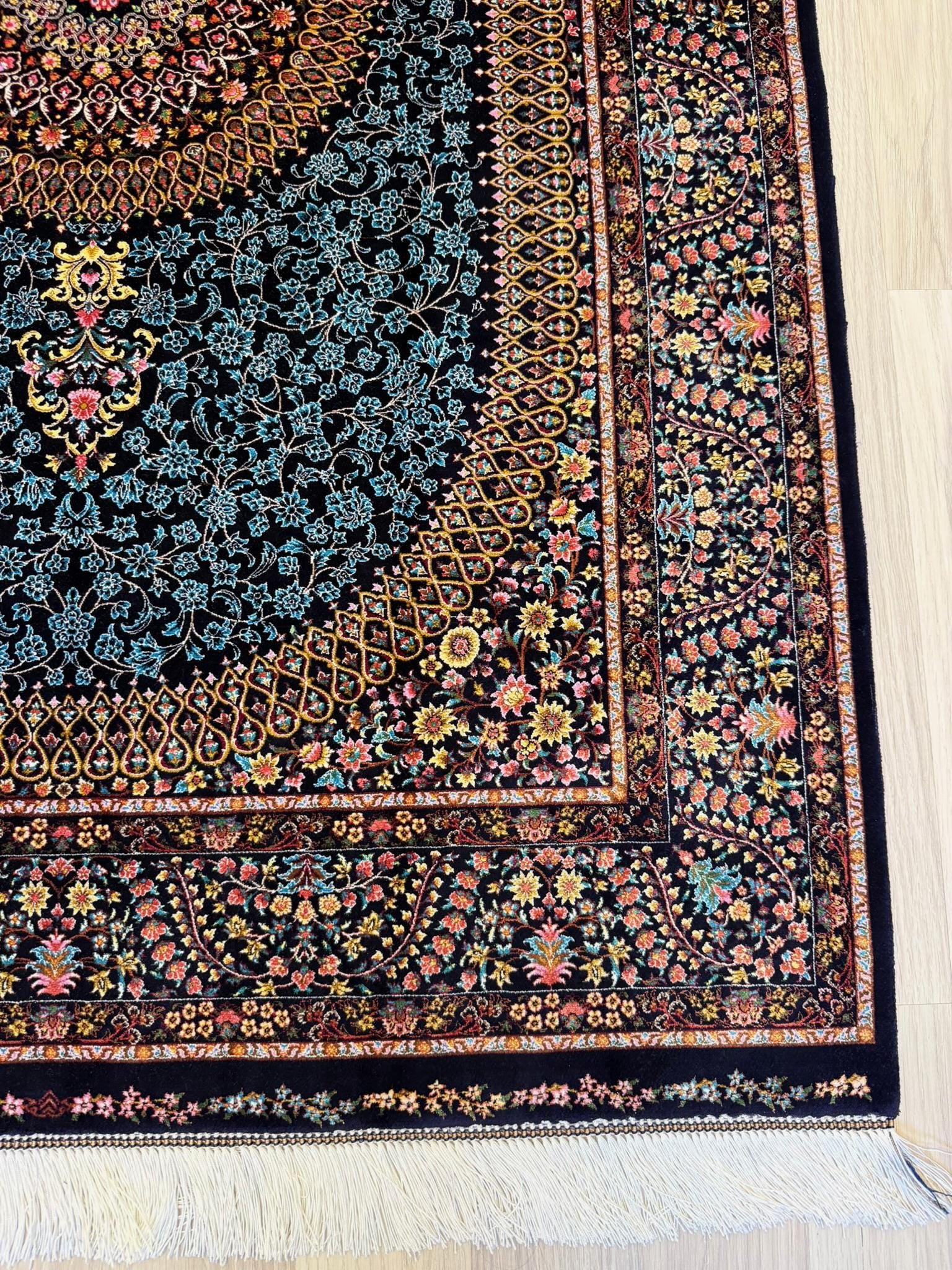 Luxury Persian Bamboo Silk Rug 100x150 cm – Robot-Woven & Hand-Knotted Edges