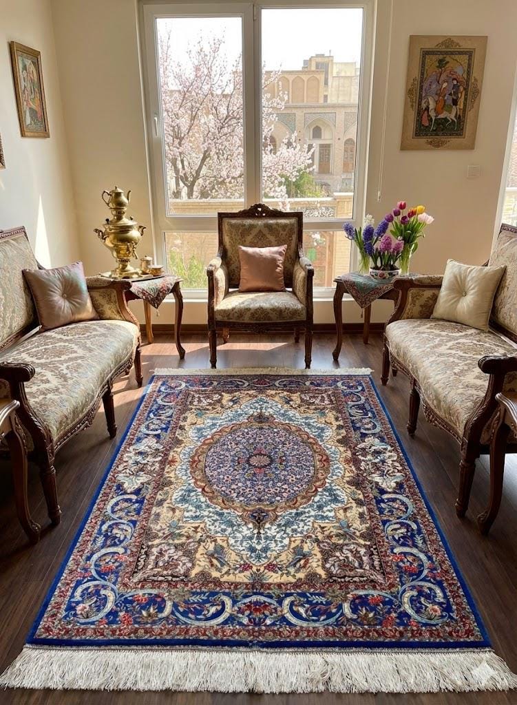 Luxury Persian Bamboo Silk Rug 100x150 cm – Robot-Woven & Hand-Knotted Edges