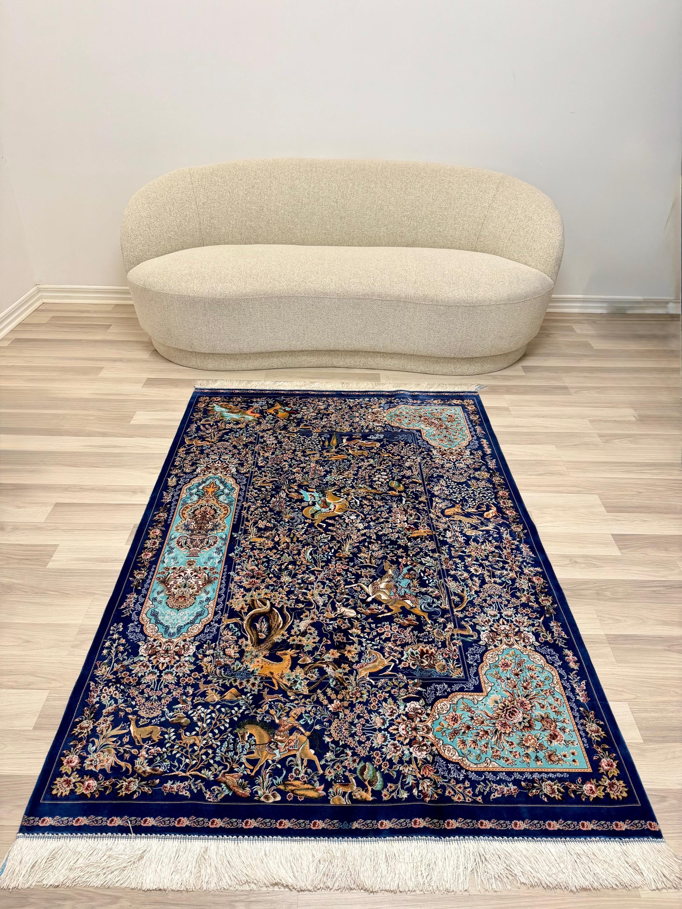 Luxury Persian Bamboo Silk Rug 120x180 cm – Robot-Woven & Hand-Knotted Edges