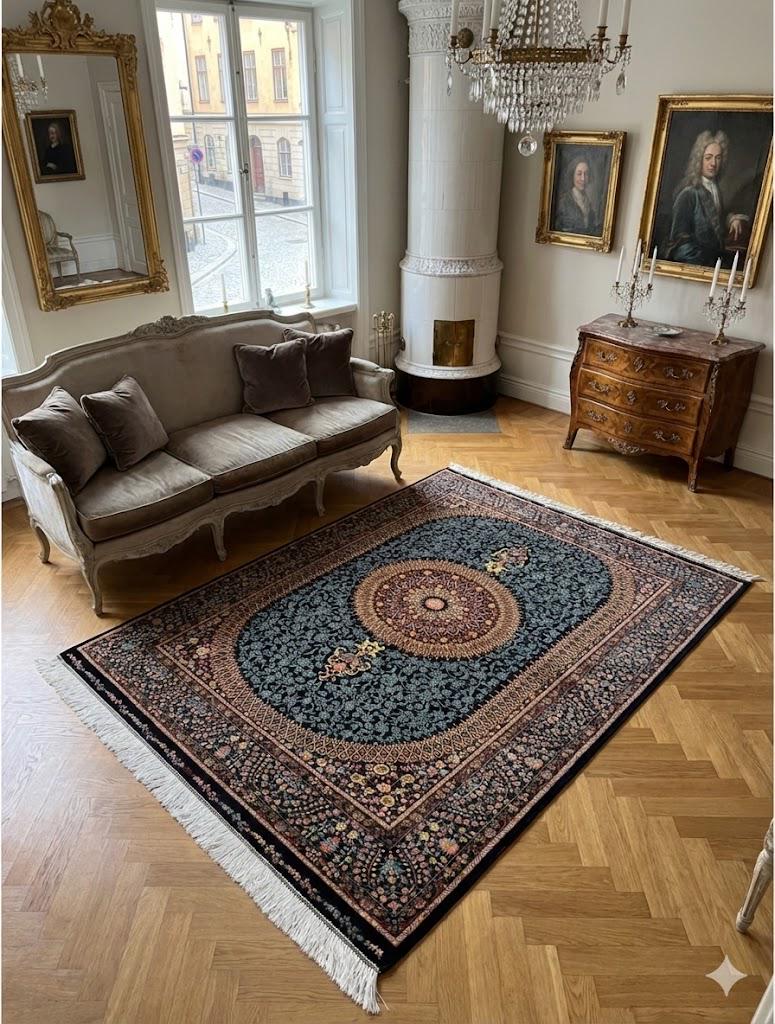 Luxury Persian Bamboo Silk Rug 100x150 cm – Robot-Woven & Hand-Knotted Edges