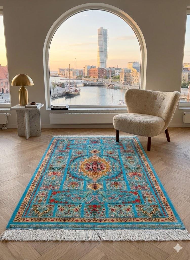 Luxury Persian Bamboo Silk Rug 85x125 cm – Robot-Woven & Hand-Knotted Edges