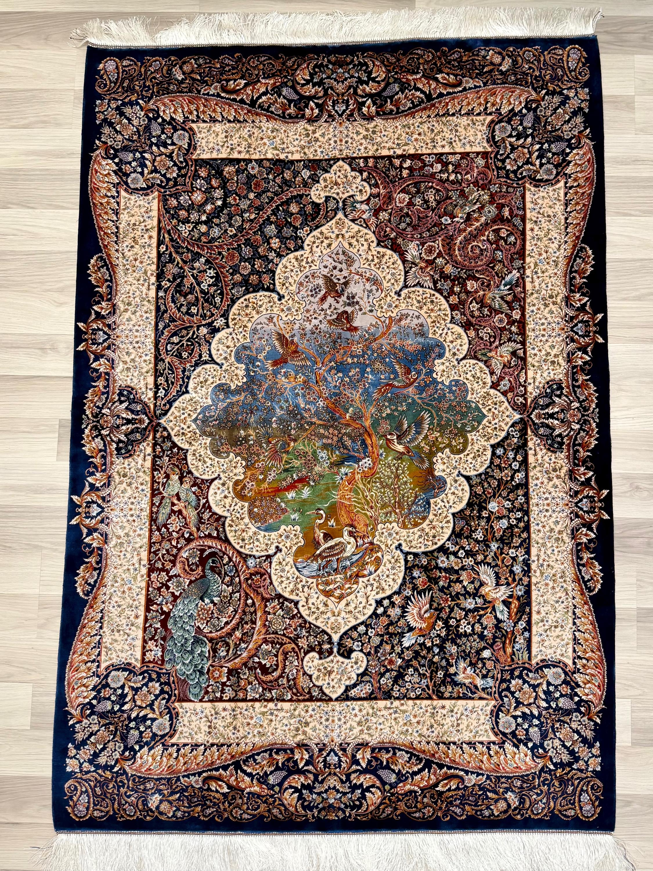 Luxury Persian Bamboo Silk Rug 120x180 cm – Robot-Woven & Hand-Knotted Edges