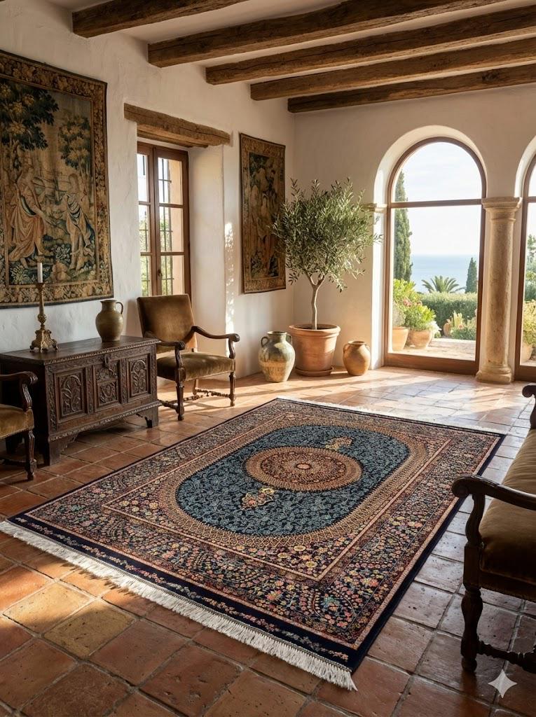 Luxury Persian Bamboo Silk Rug 100x150 cm – Robot-Woven & Hand-Knotted Edges