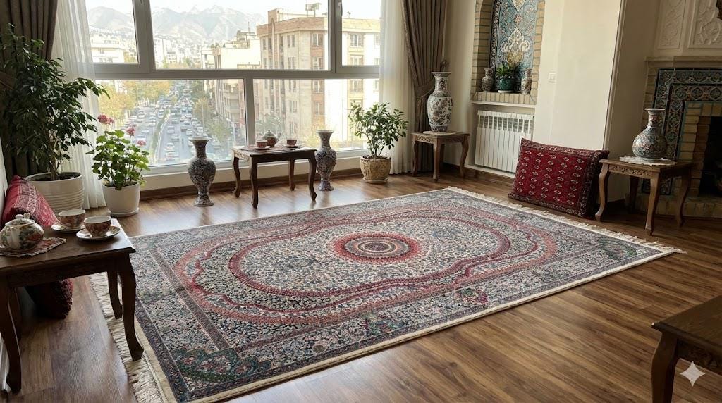 Luxury Persian Bamboo Silk Rug 100x150 cm – Robot-Woven & Hand-Knotted Edges