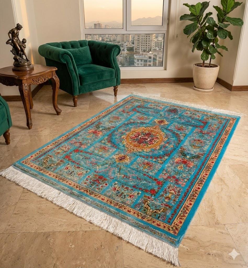 Luxury Persian Bamboo Silk Rug 85x125 cm – Robot-Woven & Hand-Knotted Edges