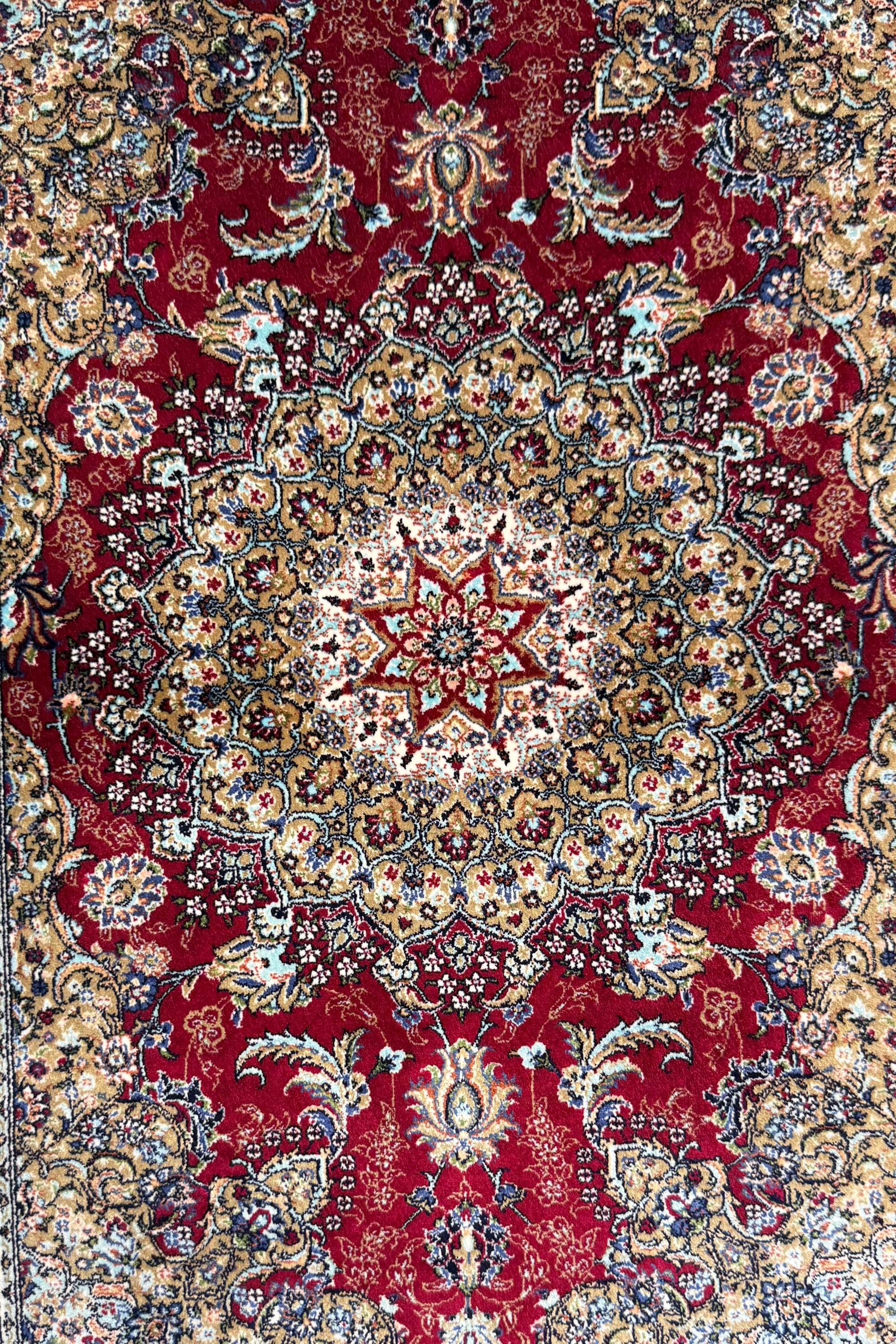 Elegant Persian Bamboo Silk Rug 60x90 cm – Robot-Woven & Hand-Knotted Edges