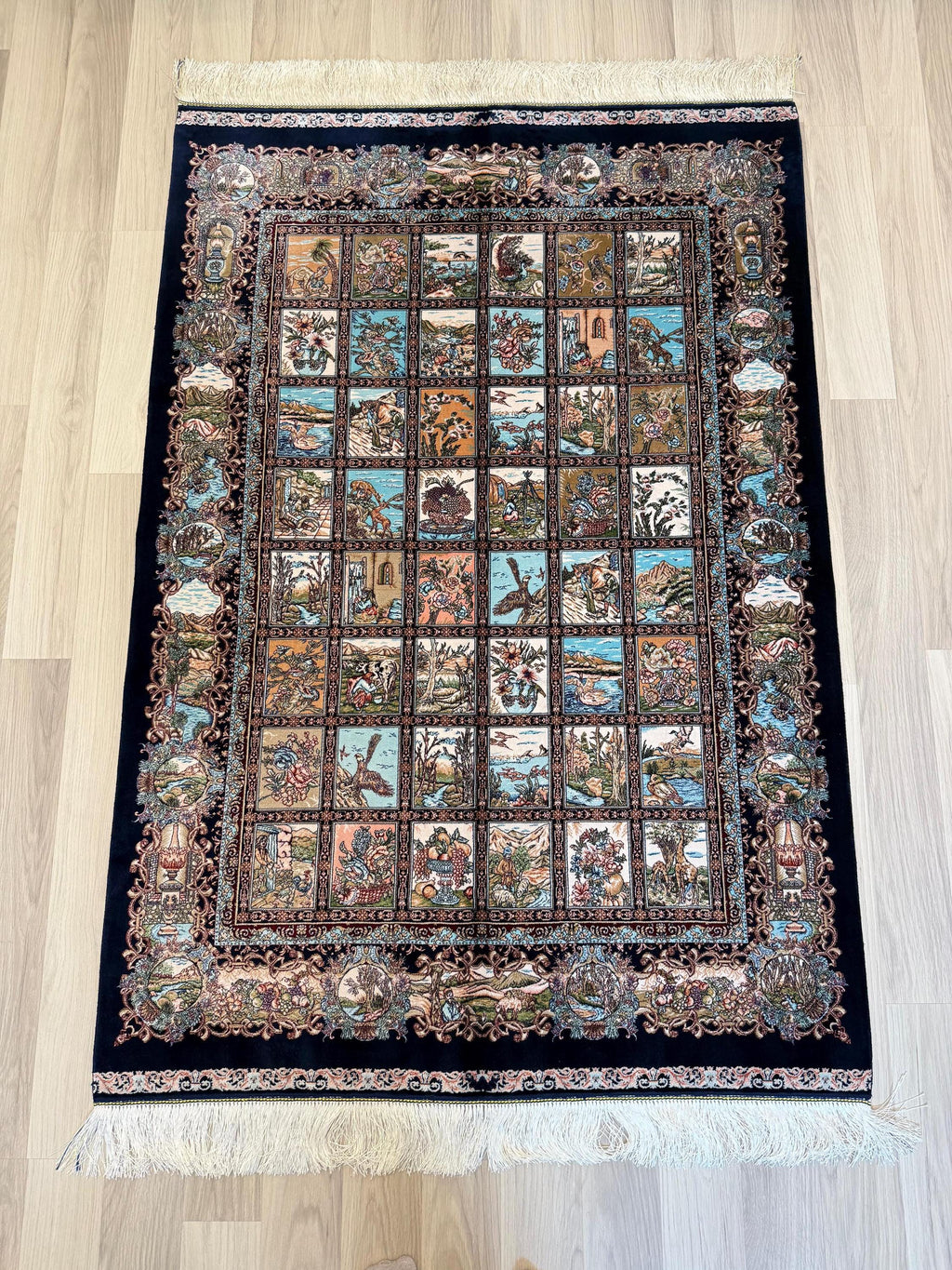 Luxury Persian Bamboo Silk Rug 100x150 cm – Robot-Woven & Hand-Knotted Edges