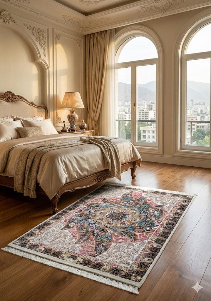 Elegant Persian Bamboo Silk Rug 60x90 cm – Robot-Woven & Hand-Knotted Edges