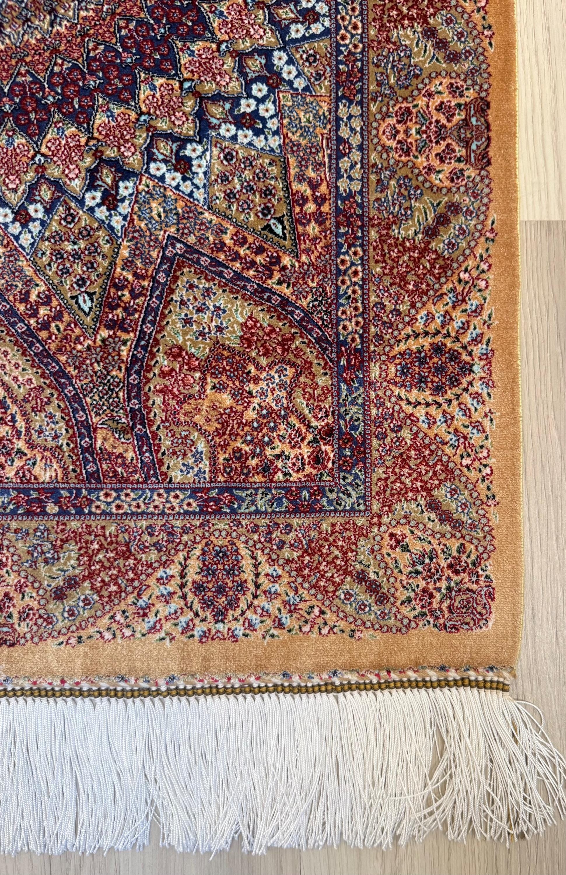 Elegant Persian Bamboo Silk Rug 60x90 cm – Robot-Woven & Hand-Knotted Edges