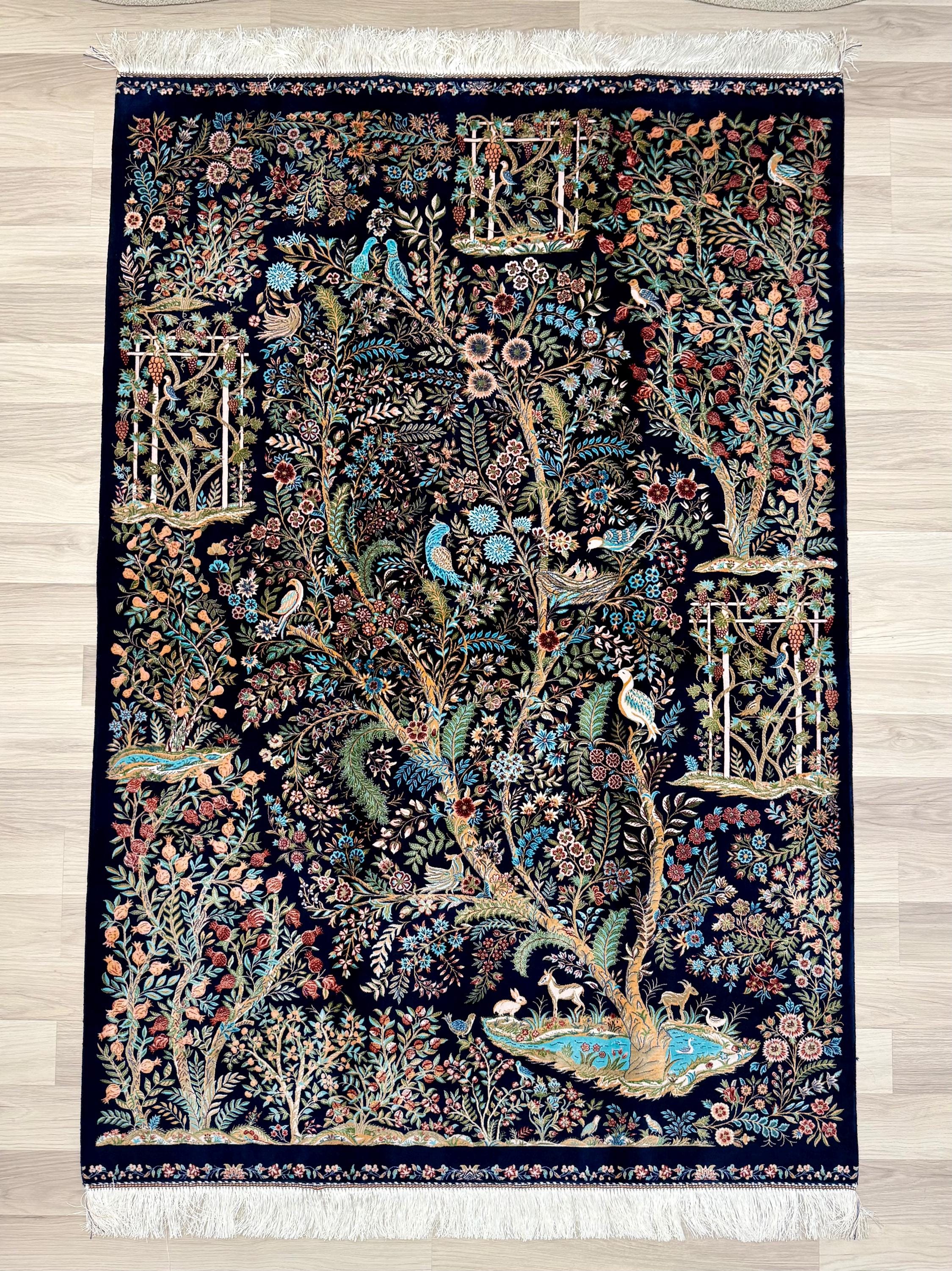 Luxury Persian Bamboo Silk Rug 120x180 cm – Robot-Woven & Hand-Knotted Edges