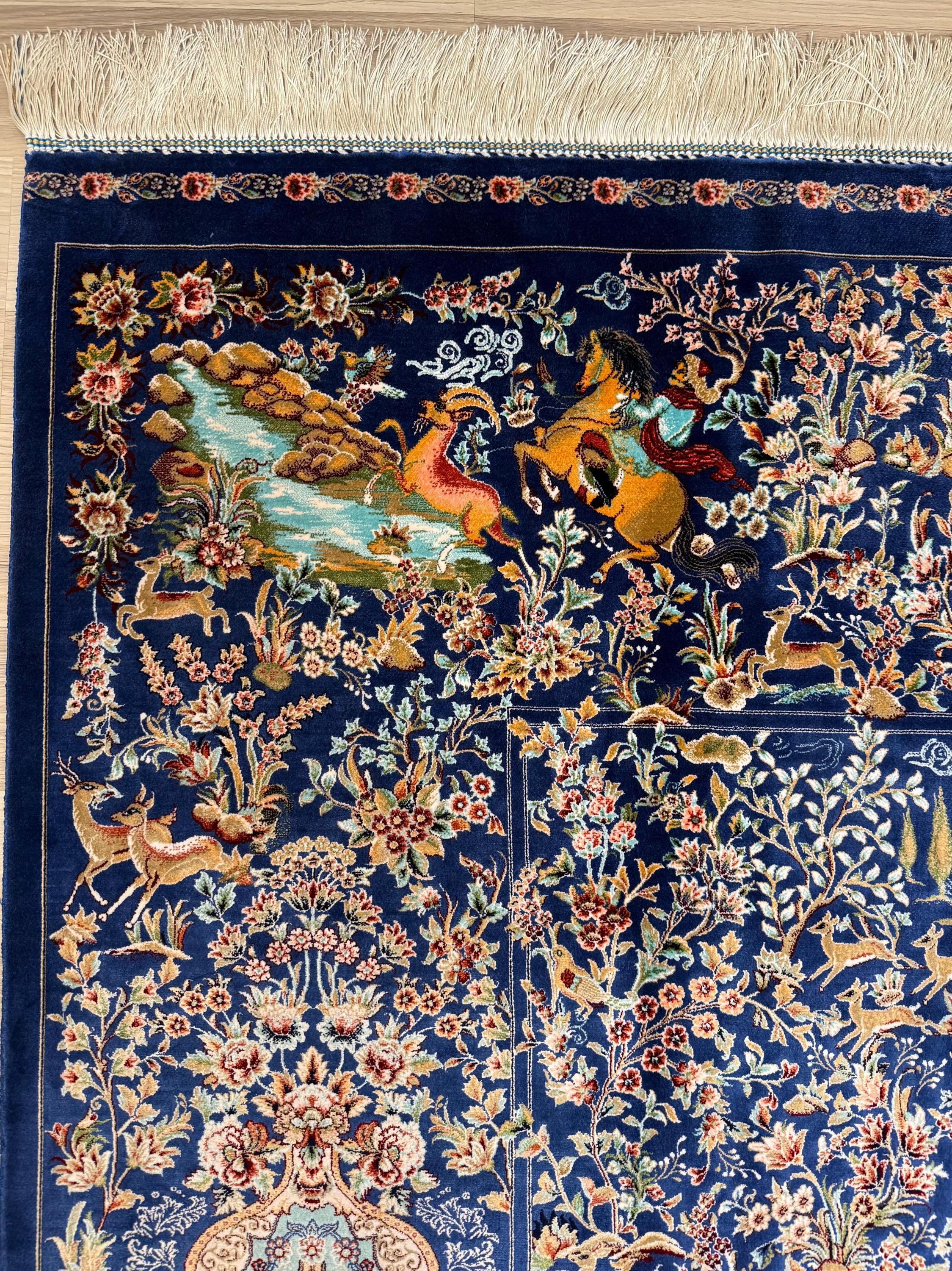 Luxury Persian Bamboo Silk Rug 120x180 cm – Robot-Woven & Hand-Knotted Edges