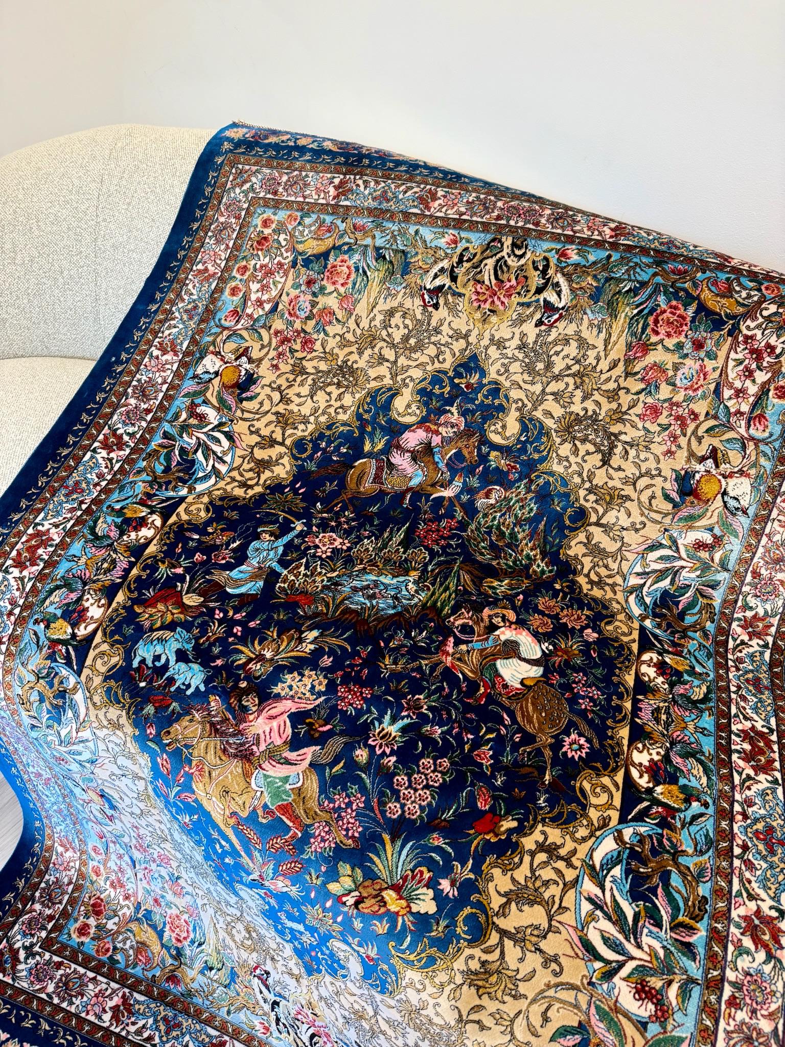 Luxury Persian Bamboo Silk Rug 100x150 cm – Robot-Woven & Hand-Knotted Edges