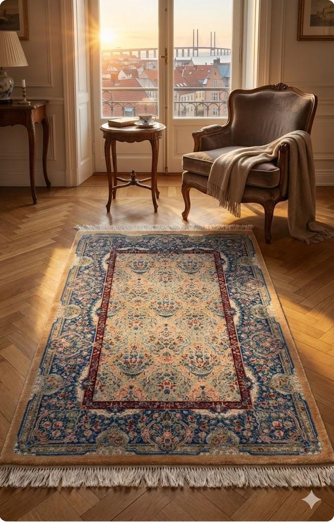 Elegant Persian Bamboo Silk Rug 60x90 cm – Robot-Woven & Hand-Knotted Edges