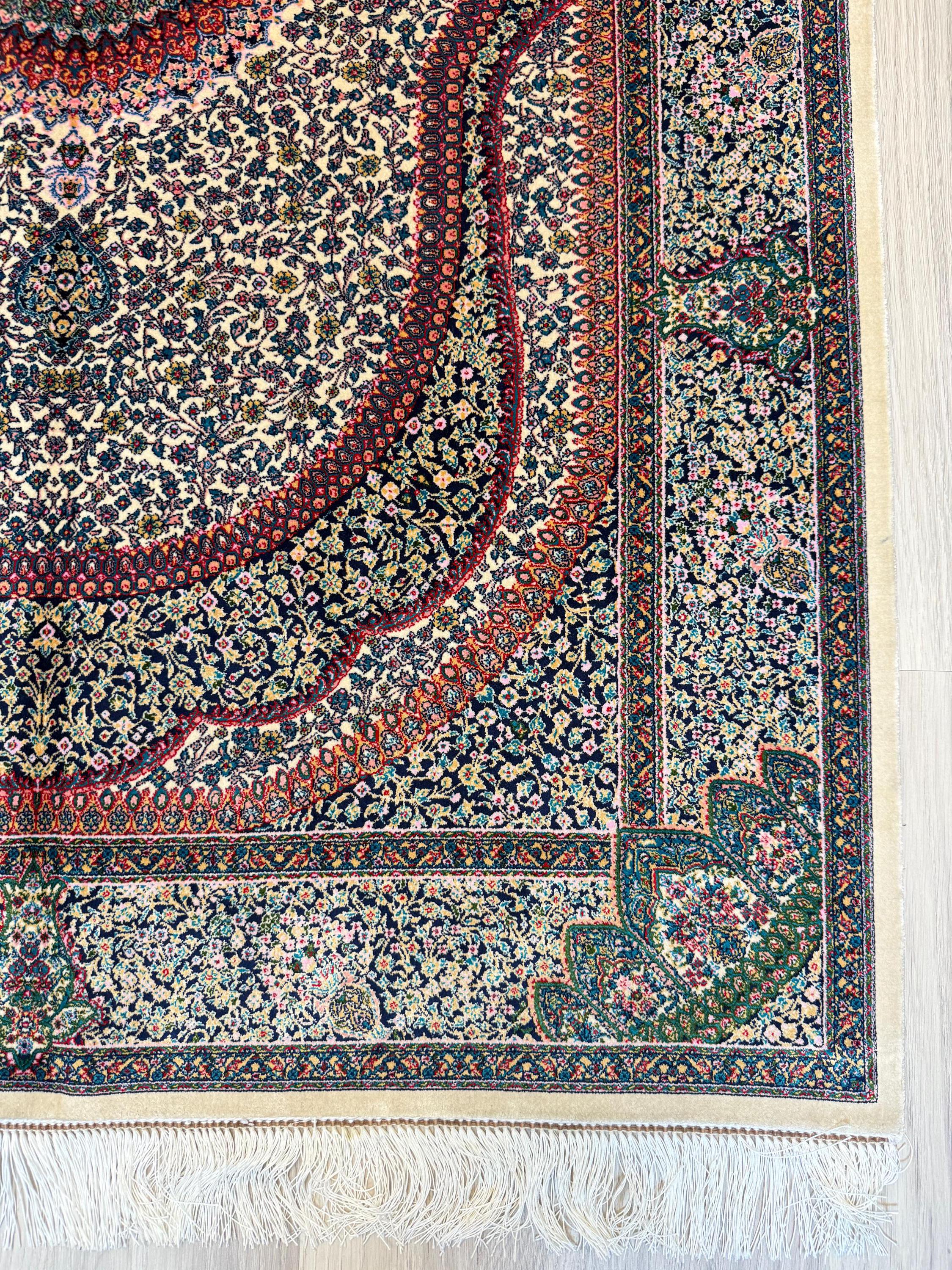 Luxury Persian Bamboo Silk Rug 100x150 cm – Robot-Woven & Hand-Knotted Edges