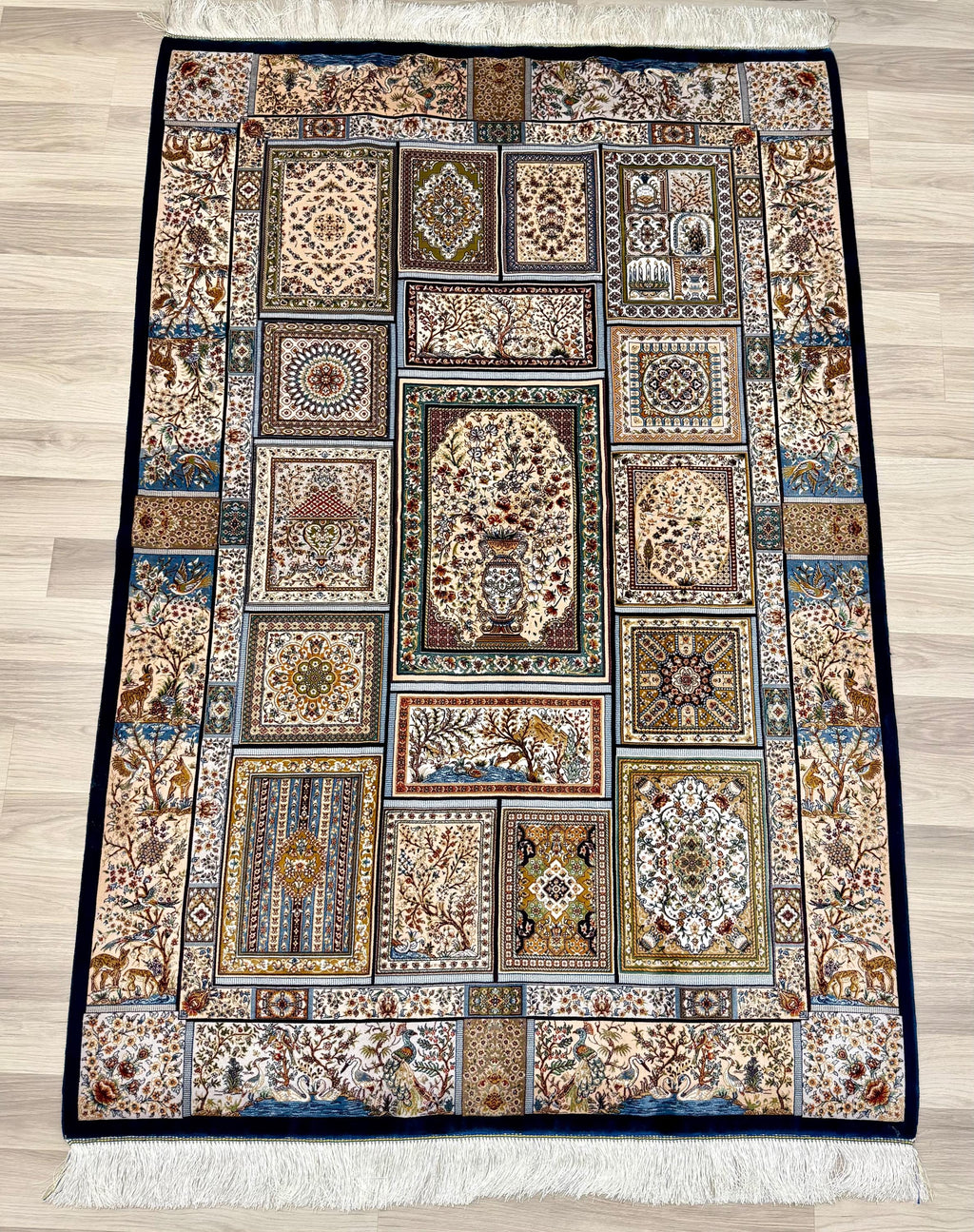 Luxury Persian Bamboo Silk Rug 120x180 cm – Robot-Woven & Hand-Knotted Edges