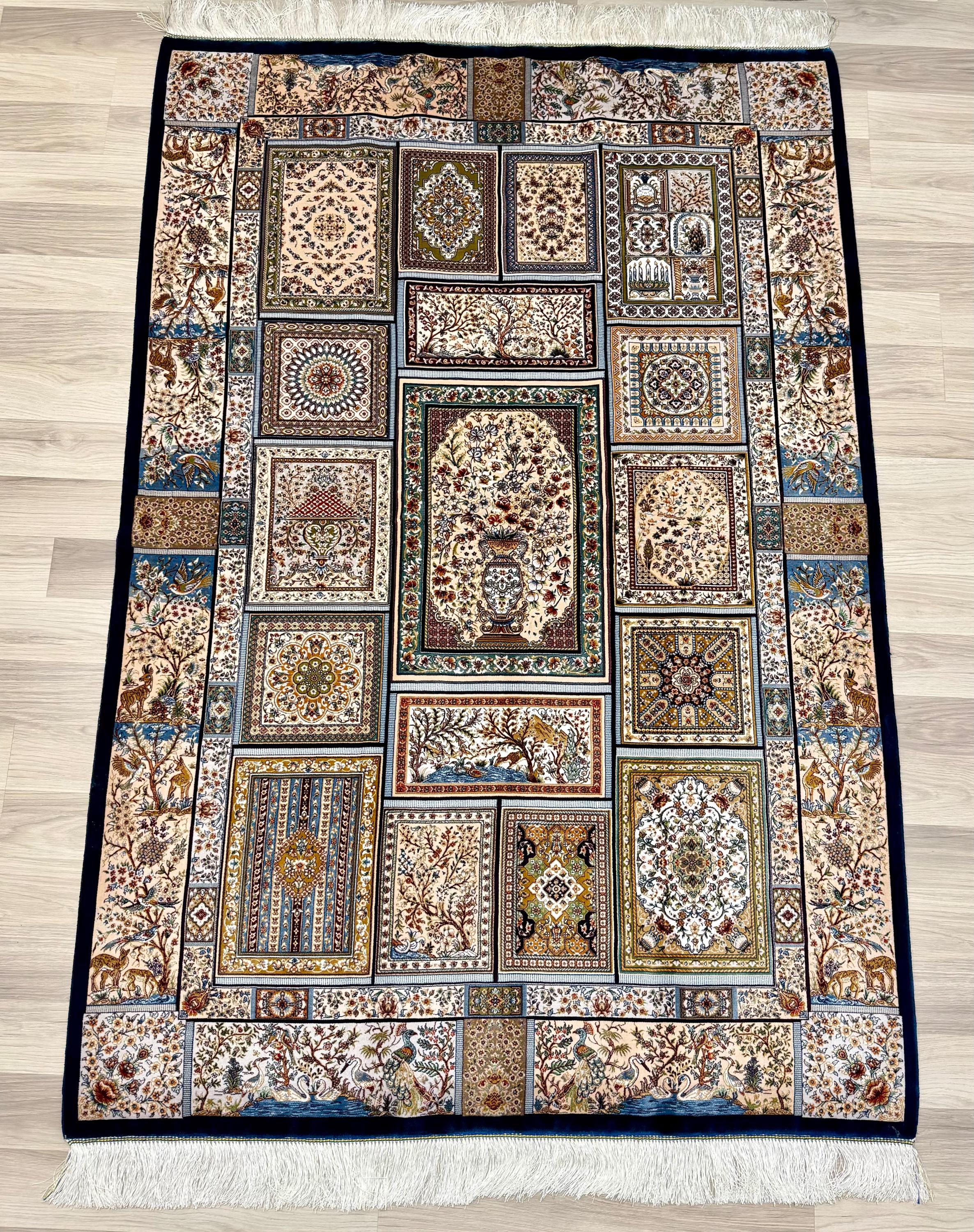 Luxury Persian Bamboo Silk Rug 120x180 cm – Robot-Woven & Hand-Knotted Edges