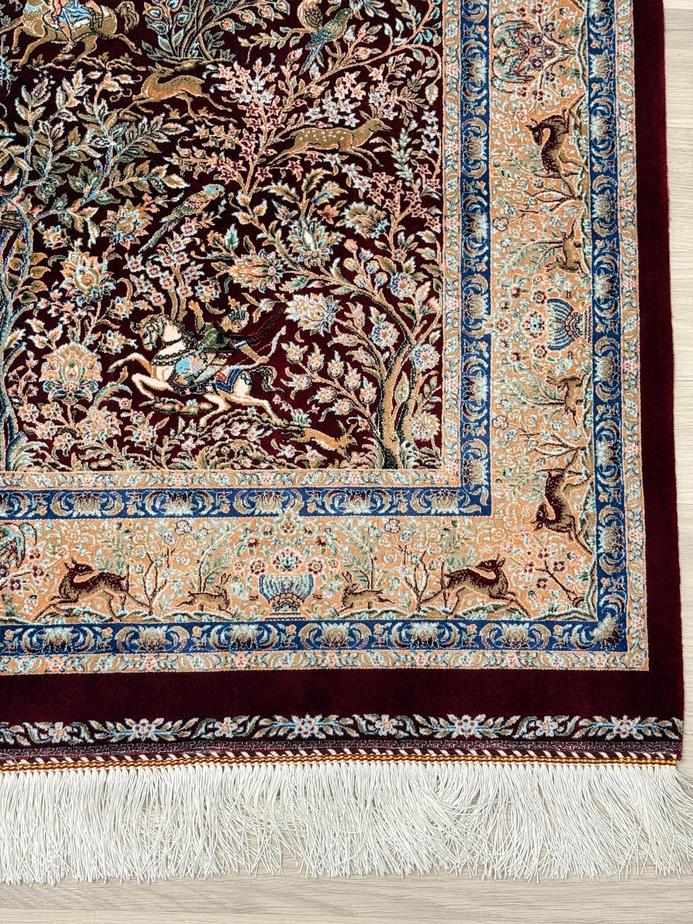 Luxury Persian Bamboo Silk Rug 100x200 cm – Robot-Woven & Hand-Knotted Edges