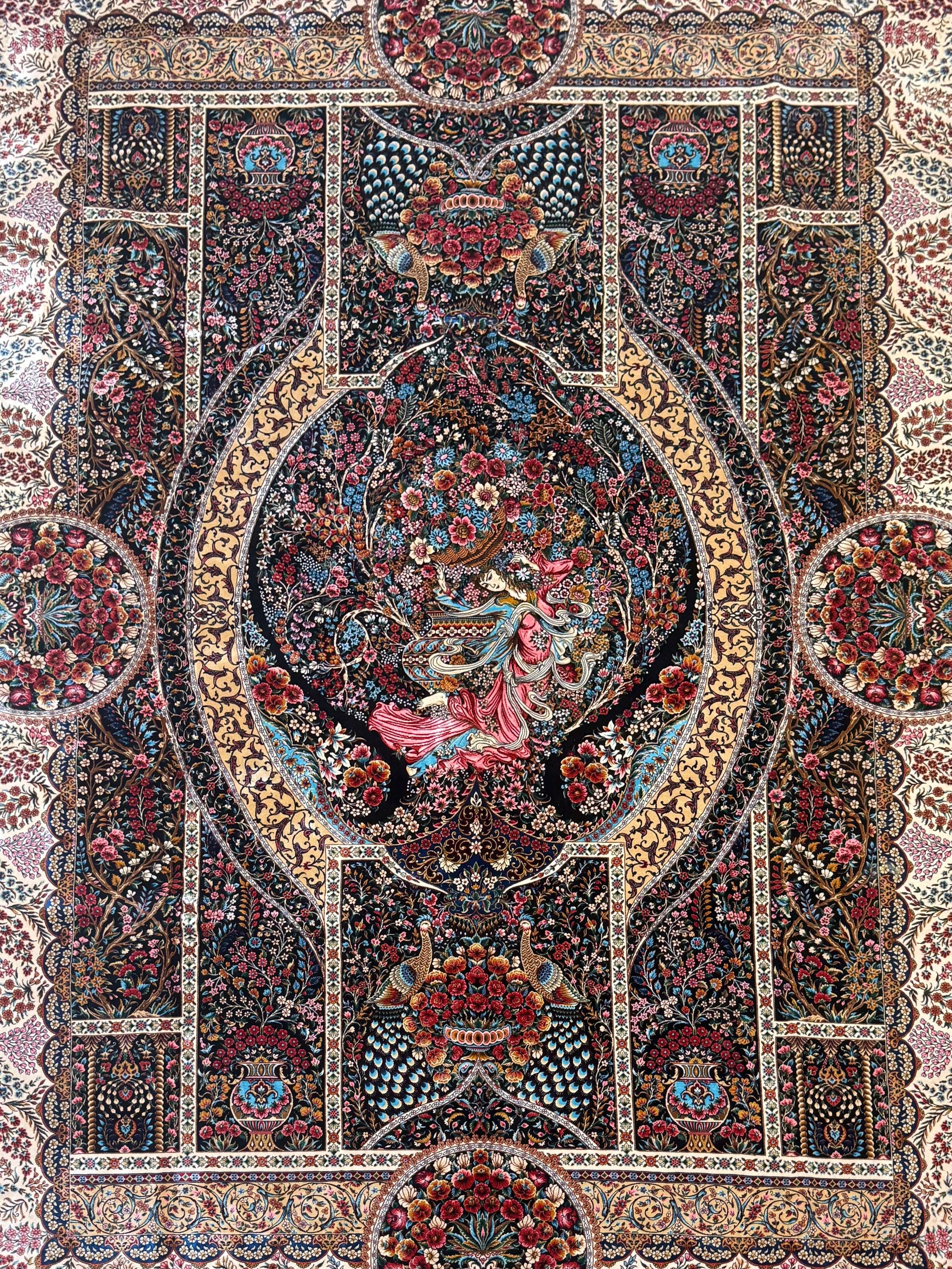 Luxury Persian Bamboo Silk Rug 200x300 cm – Robot-Woven & Hand-Knotted Edges