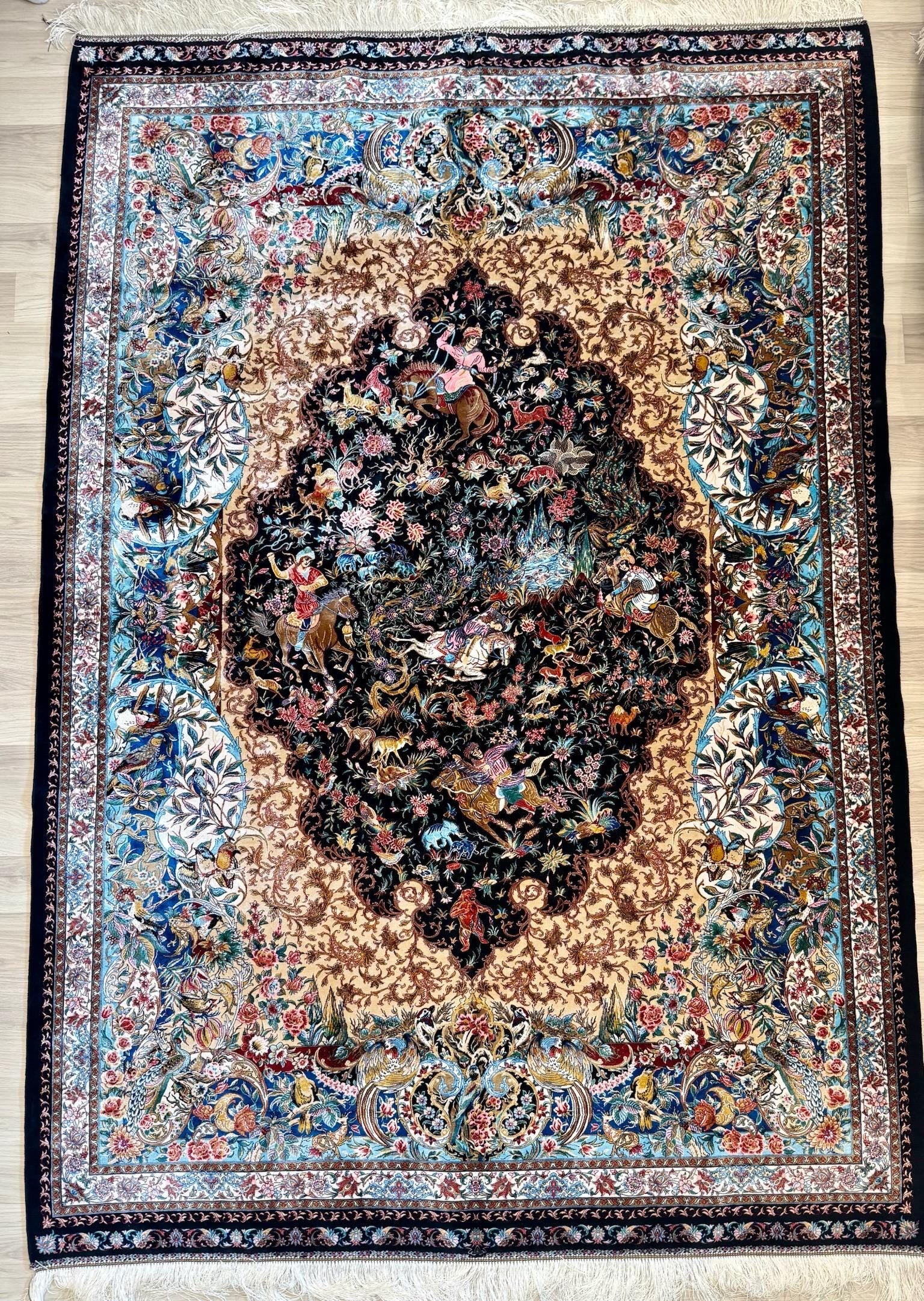 Luxury Persian Bamboo Silk Rug 150x225 cm – Robot-Woven & Hand-Knotted Edges