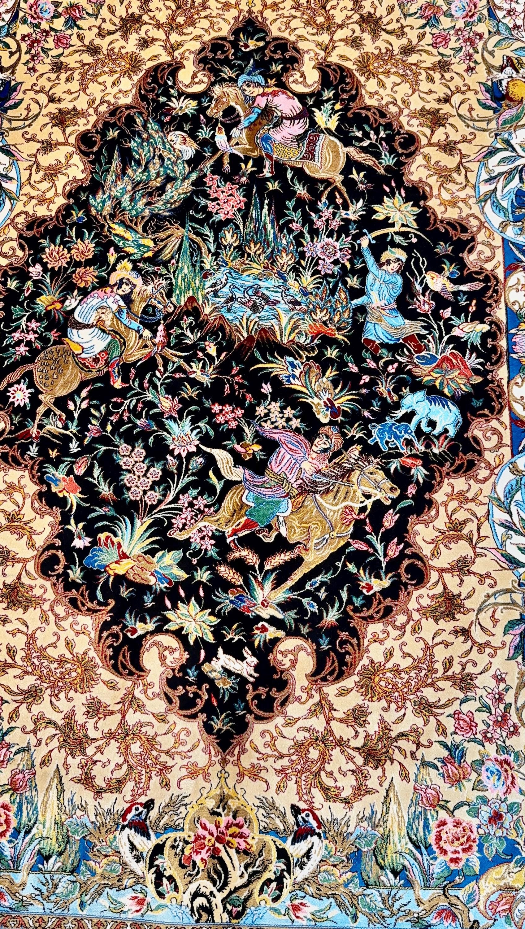 Luxury Persian Bamboo Silk Rug 100x150 cm – Robot-Woven & Hand-Knotted Edges