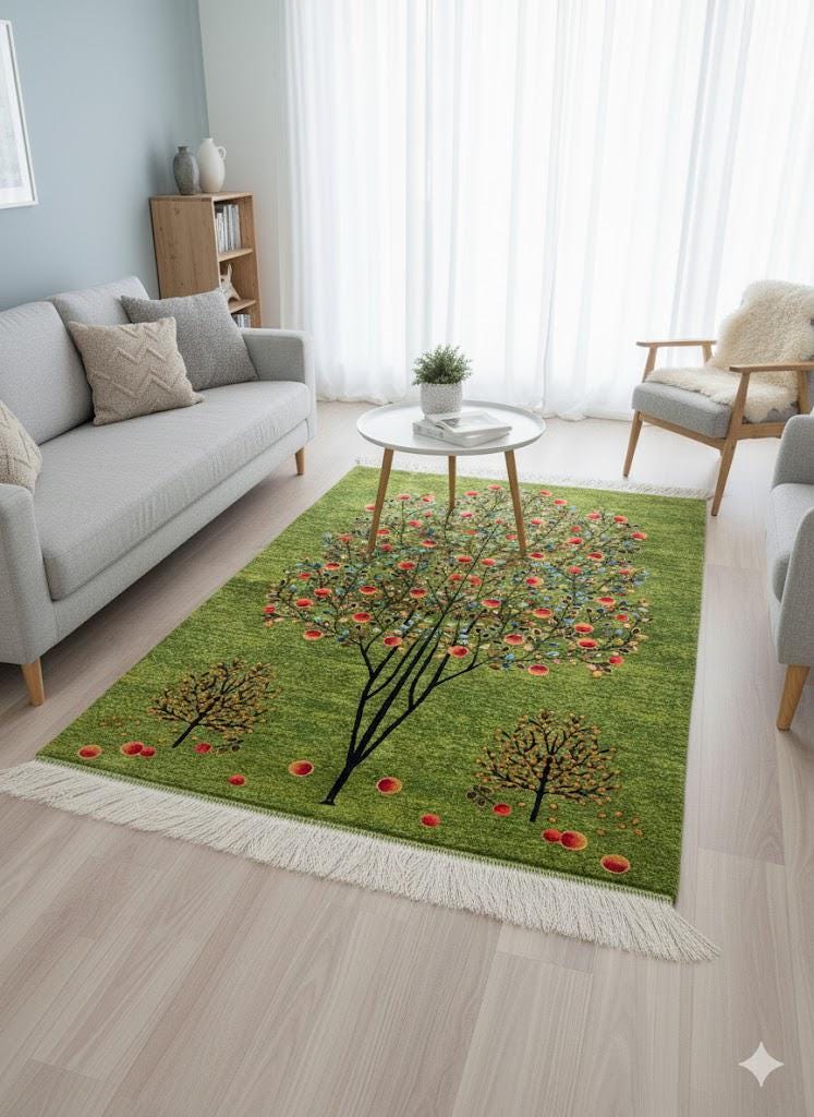 Luxury Persian Bamboo Silk Gabbeh Rug 100x150 cm – Robot-Woven & Hand-Knotted Edges