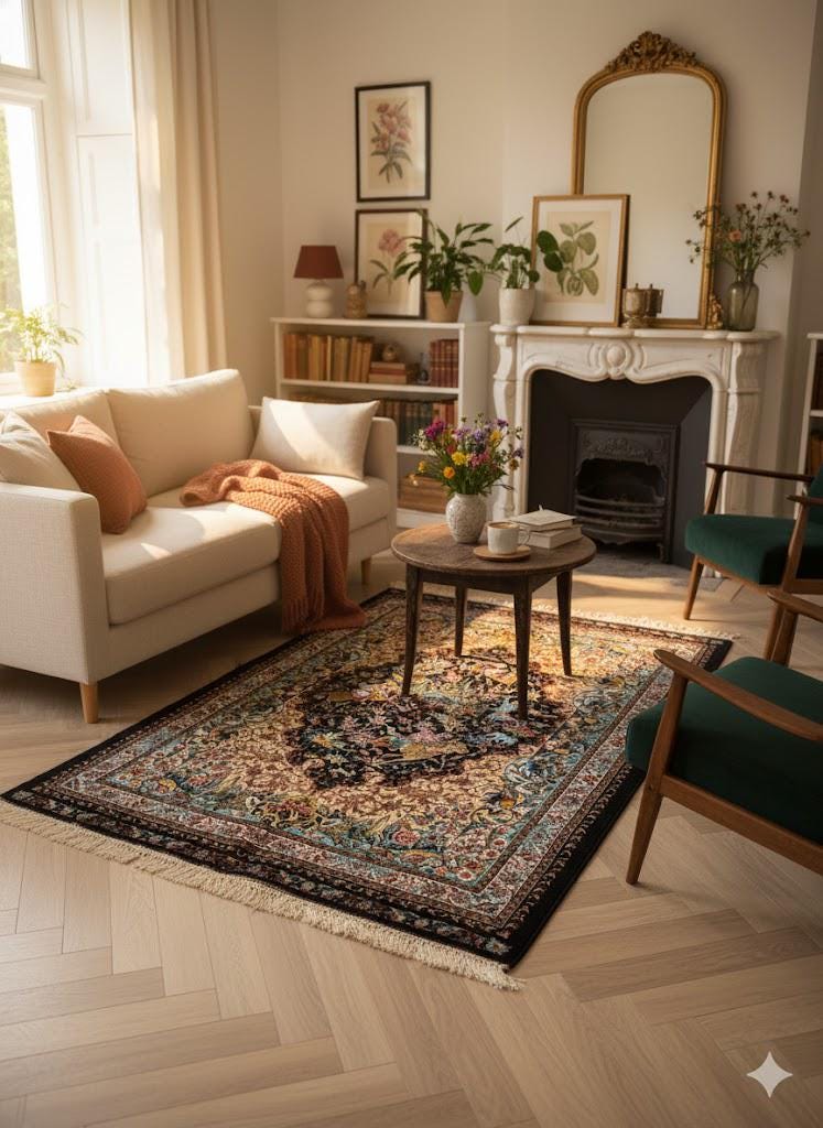 Luxury Persian Bamboo Silk Rug 100x150 cm – Robot-Woven & Hand-Knotted Edges