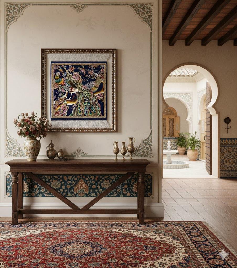 Luxury Persian Bamboo Silk Rug Wall Art Rug 50x50 cm – Robot-Woven & Hand-Knotted Edges