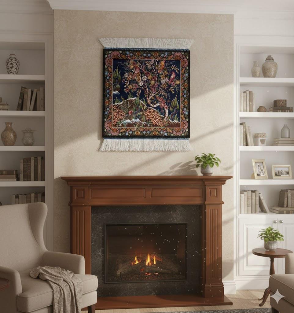 Luxury Persian Bamboo Silk Rug Wall Art Rug 50 x 50cm– Robot-Woven & Hand-Knotted Edges