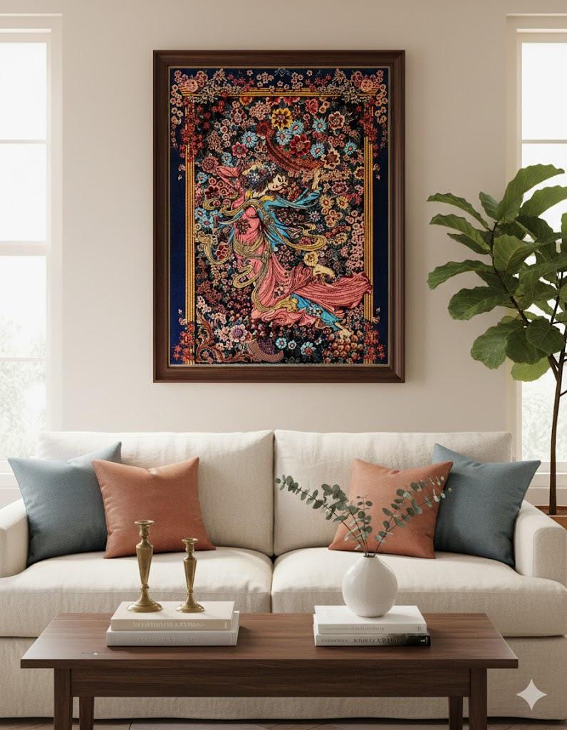 Luxury Persian Bamboo Silk Rug Wall Art Rug 50x70 cm – Robot-Woven & Hand-Knotted Edges