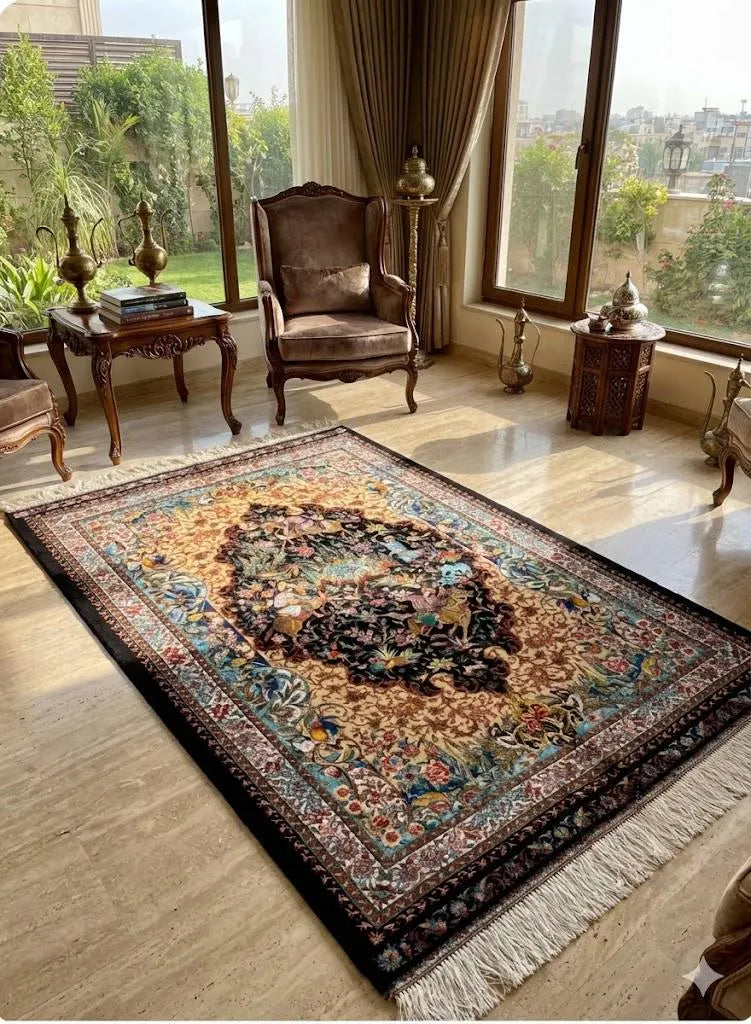 Luxury Persian Bamboo Silk Rug 100x150 cm – Robot-Woven & Hand-Knotted Edges