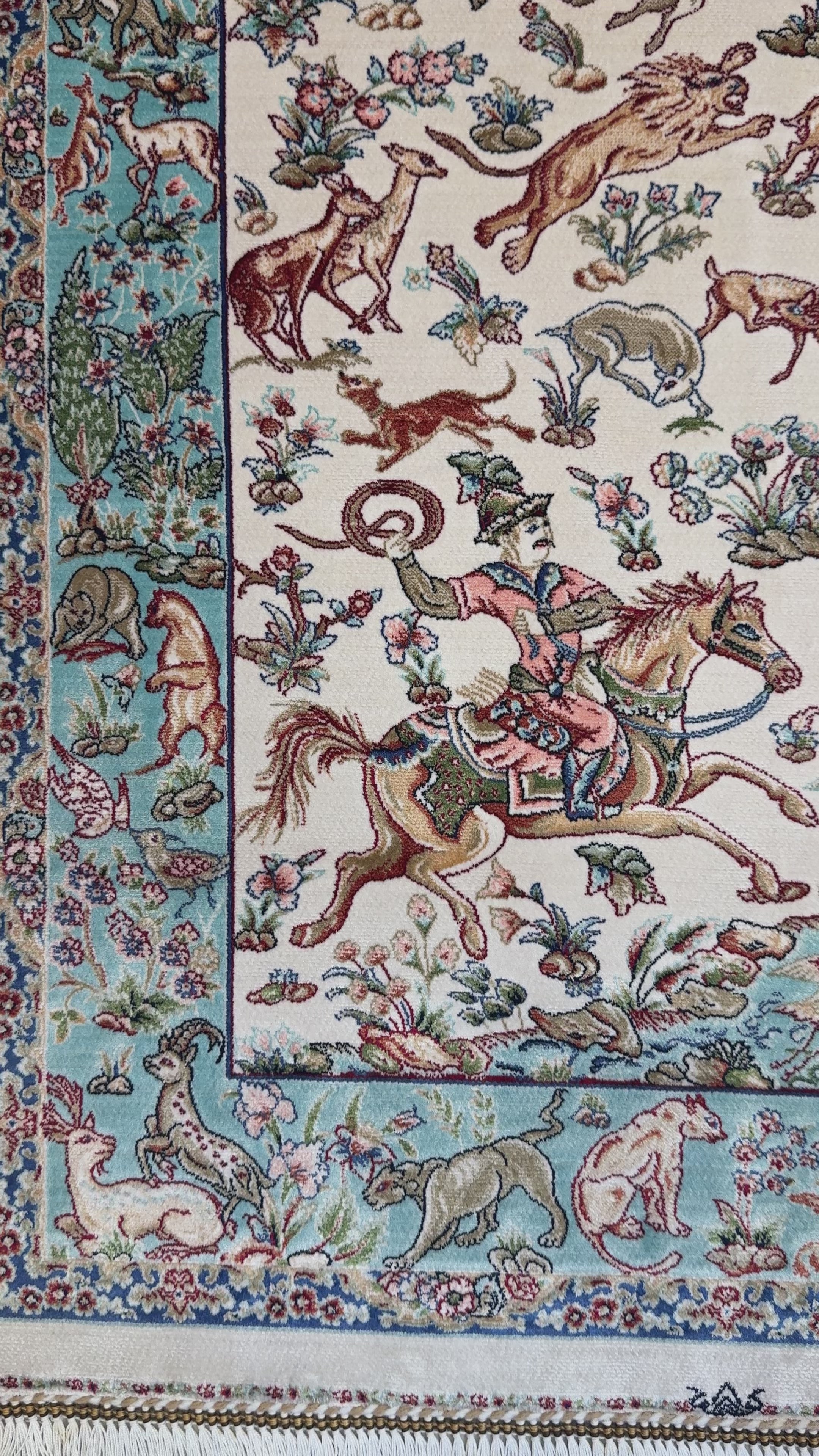 Elegant Persian Bamboo Silk Rug 60x90 cm – Robot-Woven & Hand-Knotted Edges