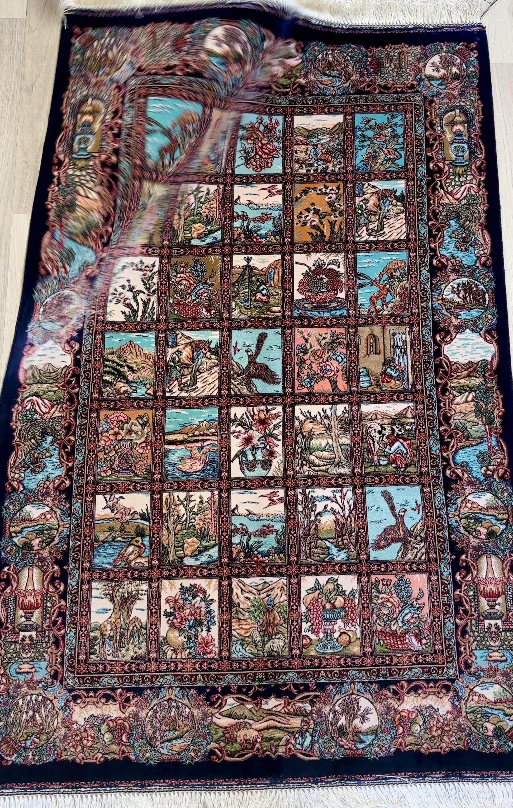 Luxury Persian Bamboo Silk Rug 80x120 cm – Robot-Woven & Hand-Knotted Edges