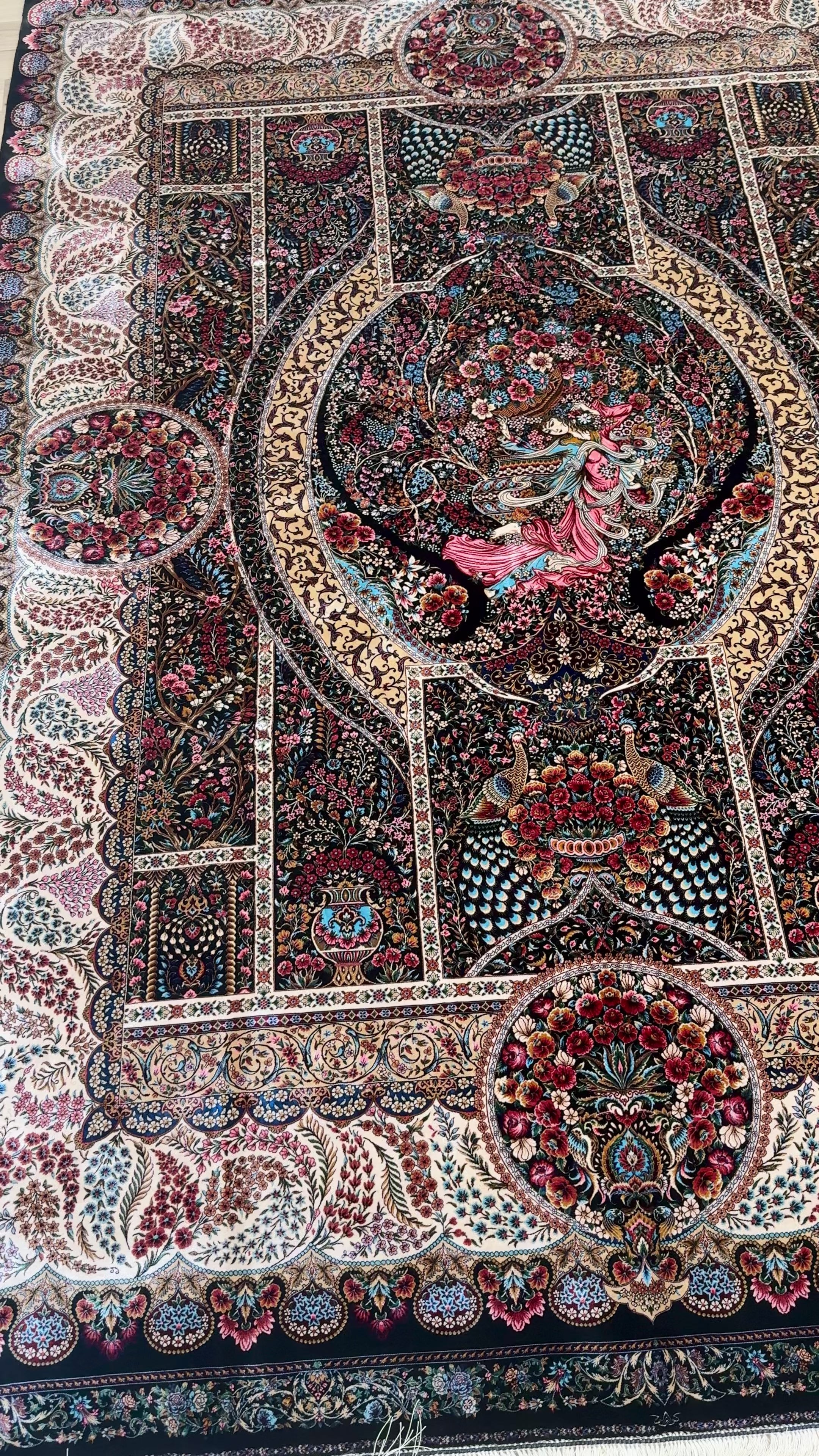 Luxury Persian Bamboo Silk Rug 200x300 cm – Robot-Woven & Hand-Knotted Edges