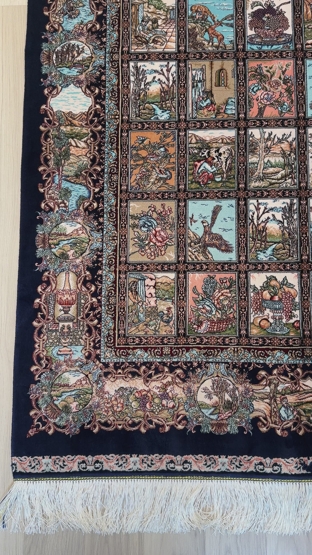 Luxury Persian Bamboo Silk Rug 100x150 cm – Robot-Woven & Hand-Knotted Edges