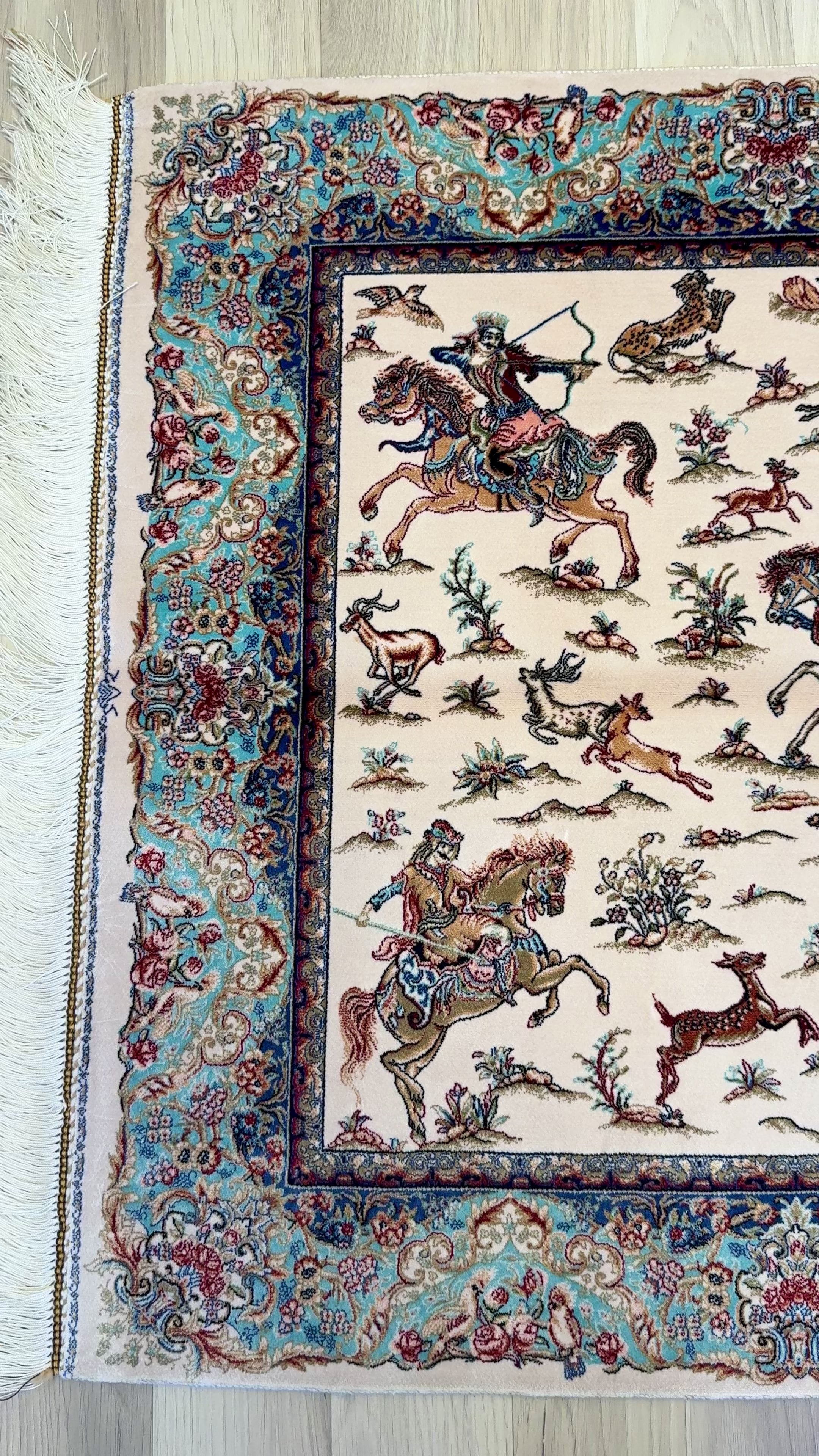 Luxury Persian Bamboo Silk Rug 80x120 cm – Robot-Woven & Hand-Knotted Edges