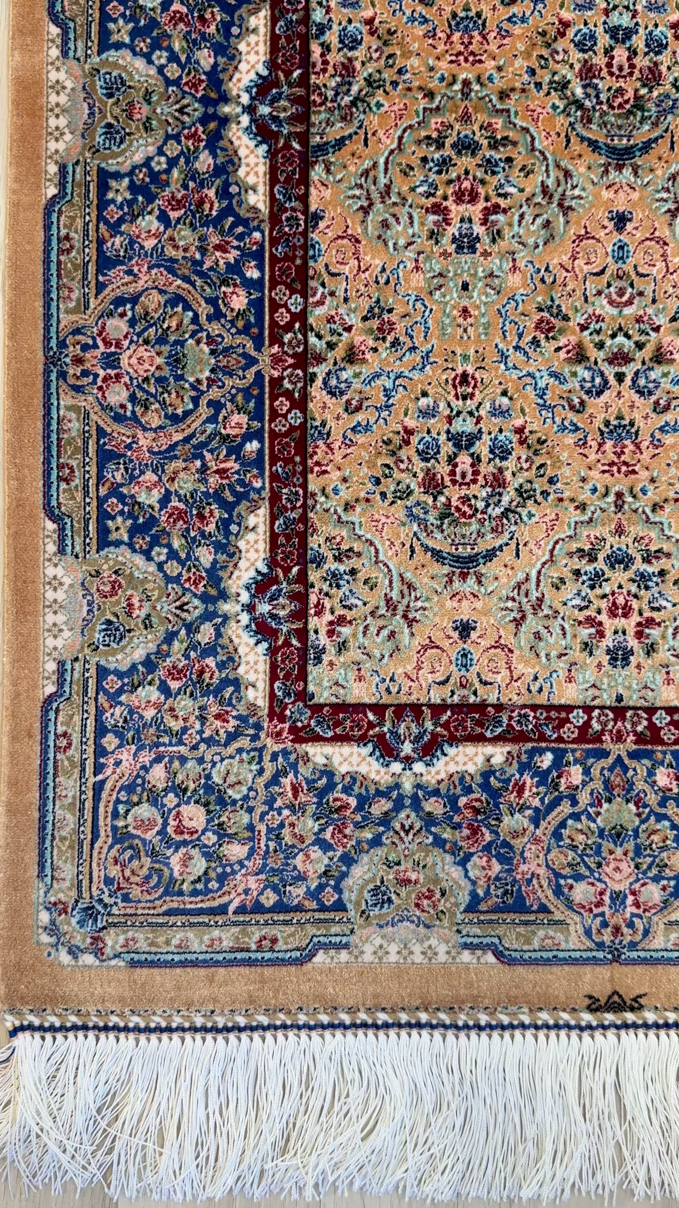 Elegant Persian Bamboo Silk Rug 60x90 cm – Robot-Woven & Hand-Knotted Edges