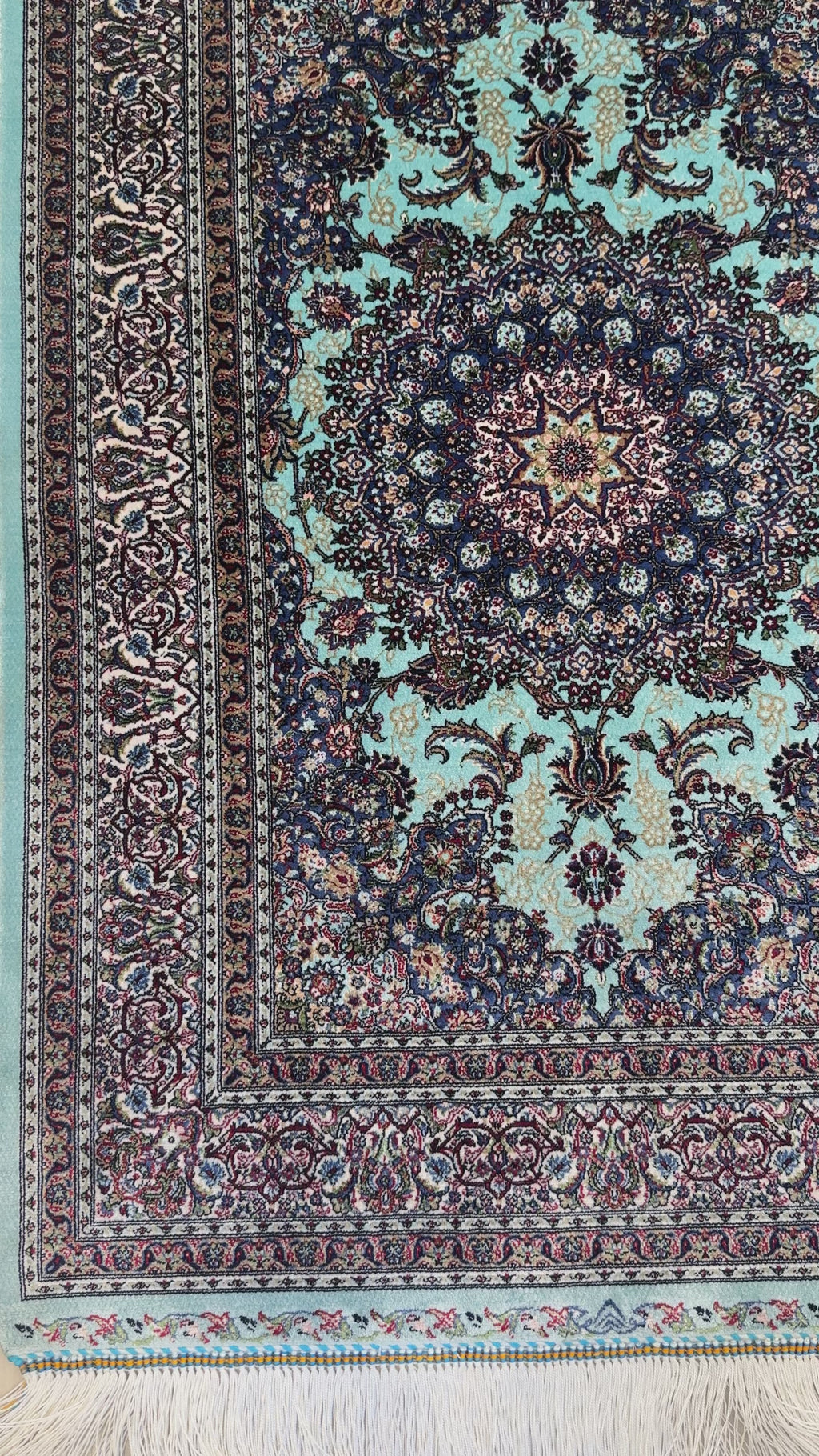 Elegant Persian Bamboo Silk Rug 60x90 cm – Robot-Woven & Hand-Knotted Edges