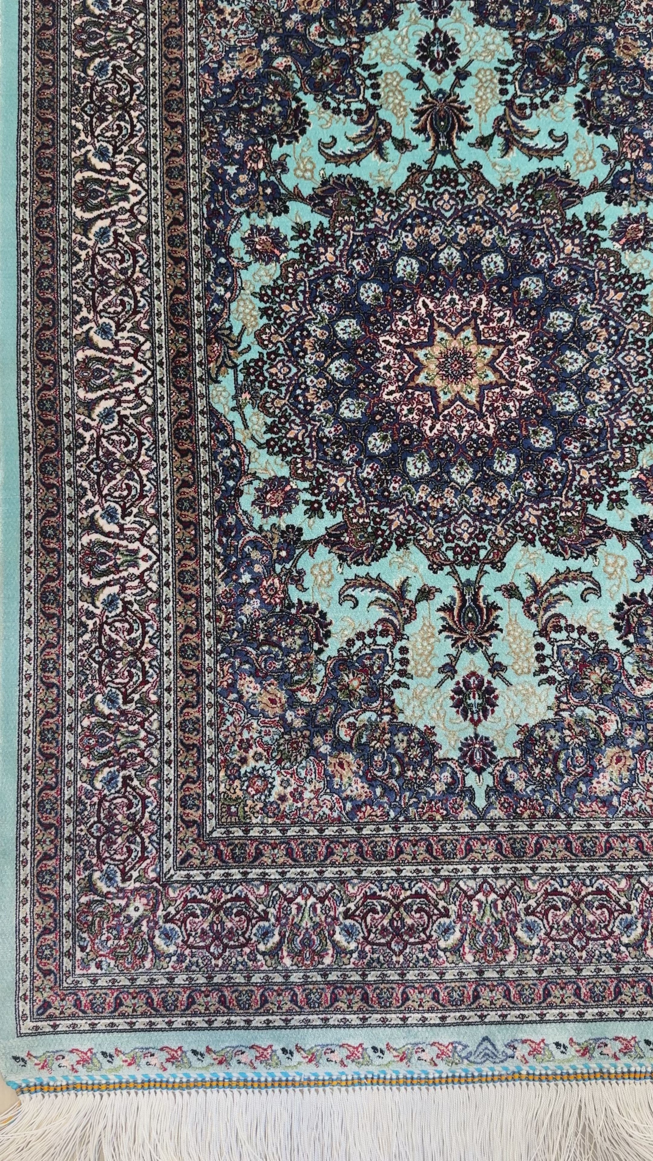 Elegant Persian Bamboo Silk Rug 60x90 cm – Robot-Woven & Hand-Knotted Edges