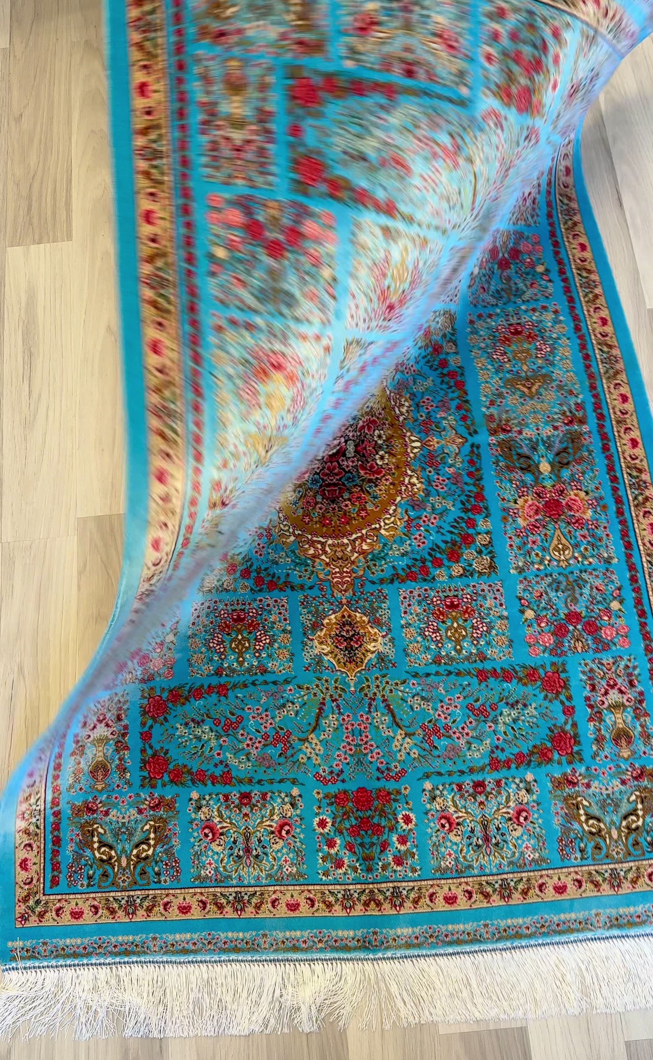 Luxury Persian Bamboo Silk Rug 85x125 cm – Robot-Woven & Hand-Knotted Edges