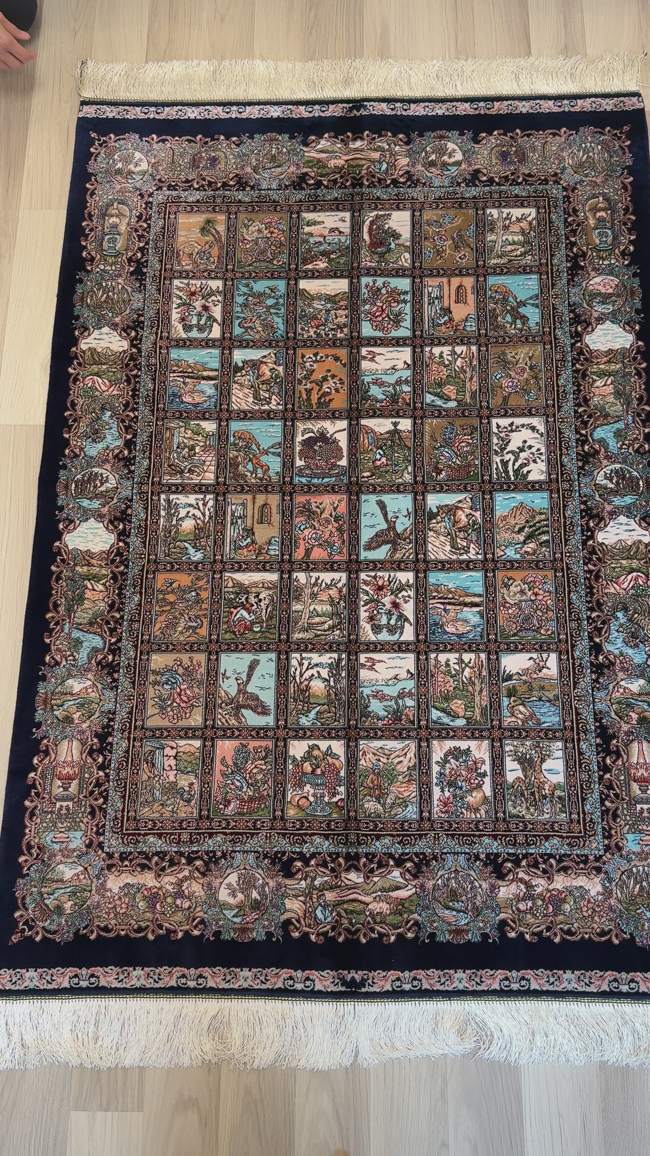 Luxury Persian Bamboo Silk Rug 100x150 cm – Robot-Woven & Hand-Knotted Edges