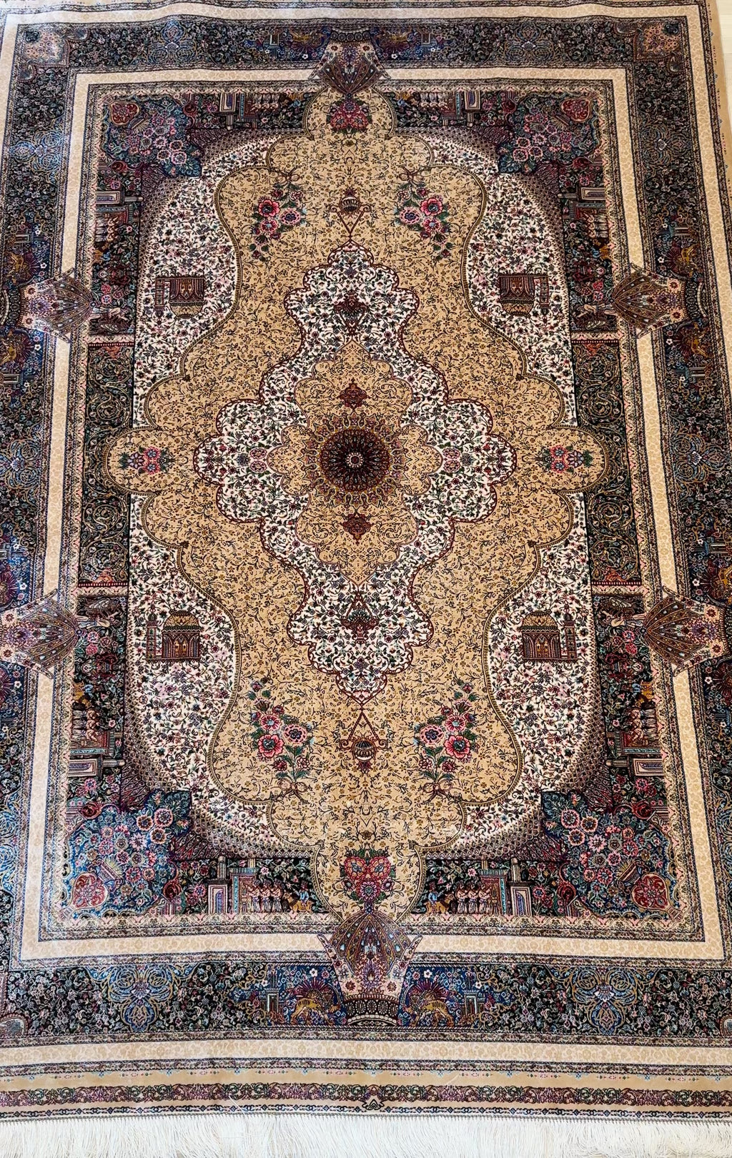 Luxury Persian Bamboo Silk Rug 150x225 cm – Robot-Woven & Hand-Knotted Edges