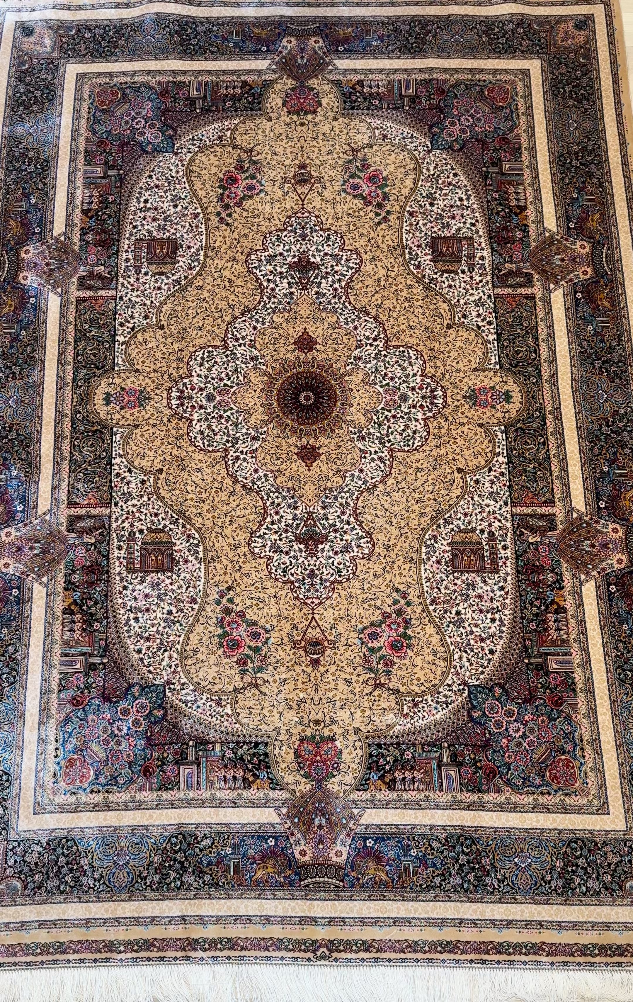 Luxury Persian Bamboo Silk Rug 150x225 cm – Robot-Woven & Hand-Knotted Edges