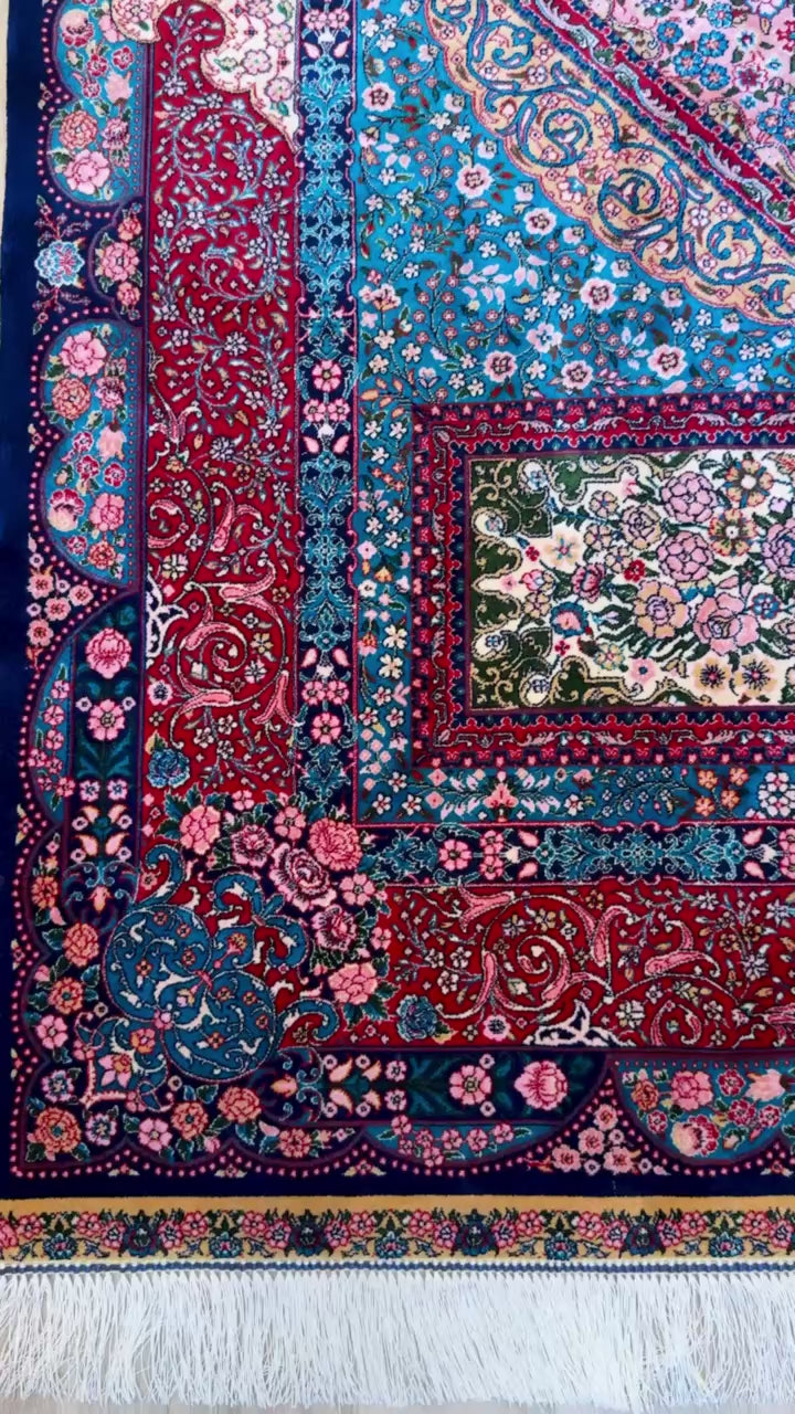 Luxury Persian Bamboo Silk Rug 100x150 cm – Robot-Woven & Hand-Knotted Edges