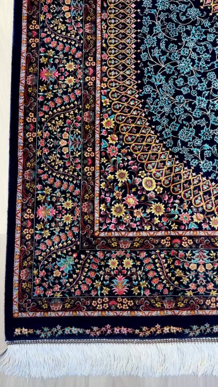 Luxury Persian Bamboo Silk Rug 100x150 cm – Robot-Woven & Hand-Knotted Edges
