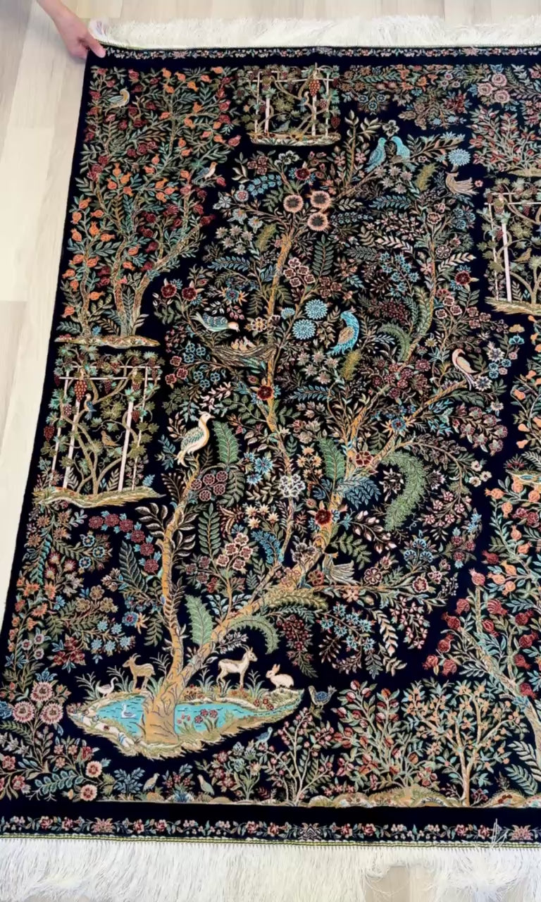 Luxury Persian Bamboo Silk Rug 100x150 cm – Robot-Woven & Hand-Knotted Edges