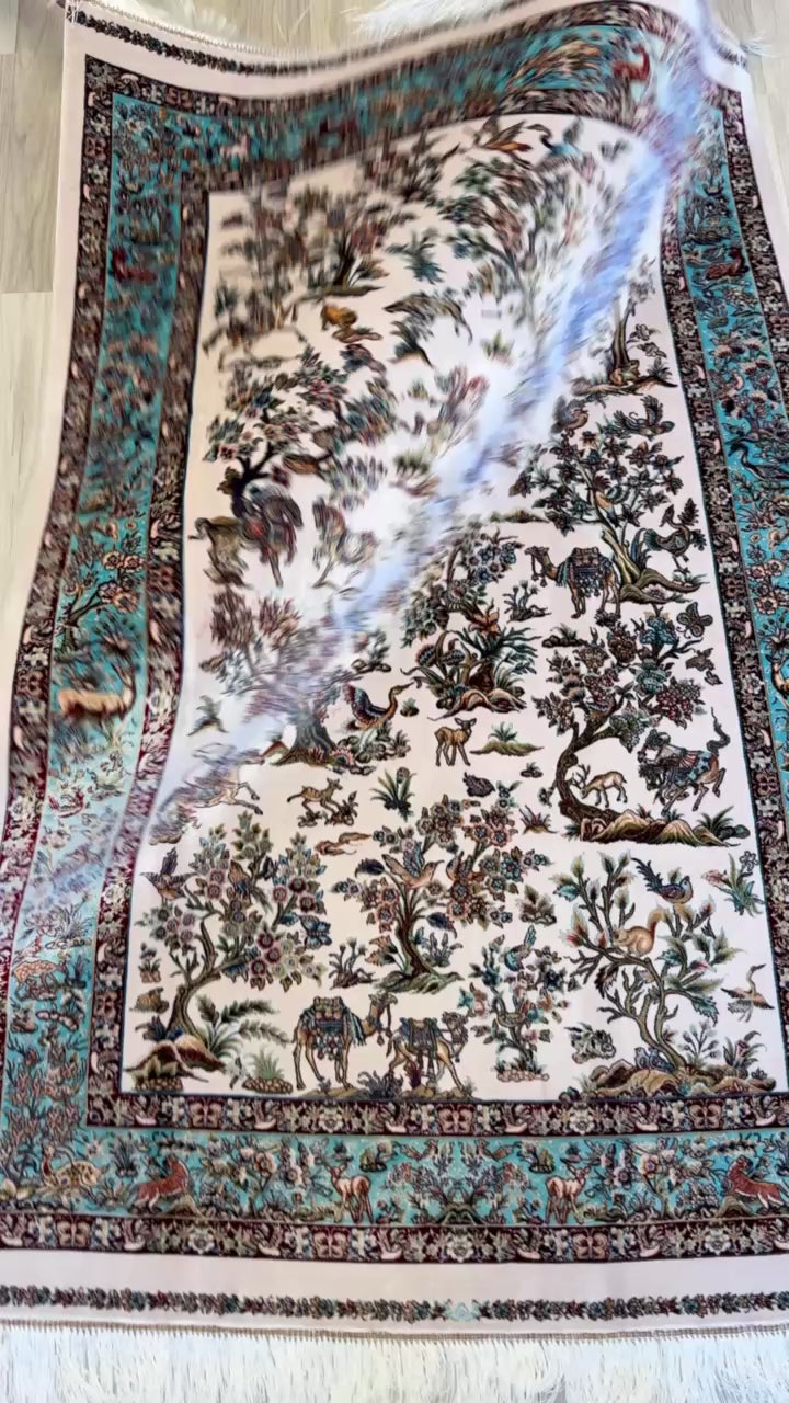 Luxury Persian Bamboo Silk Rug 100x150 cm – Robot-Woven & Hand-Knotted Edges