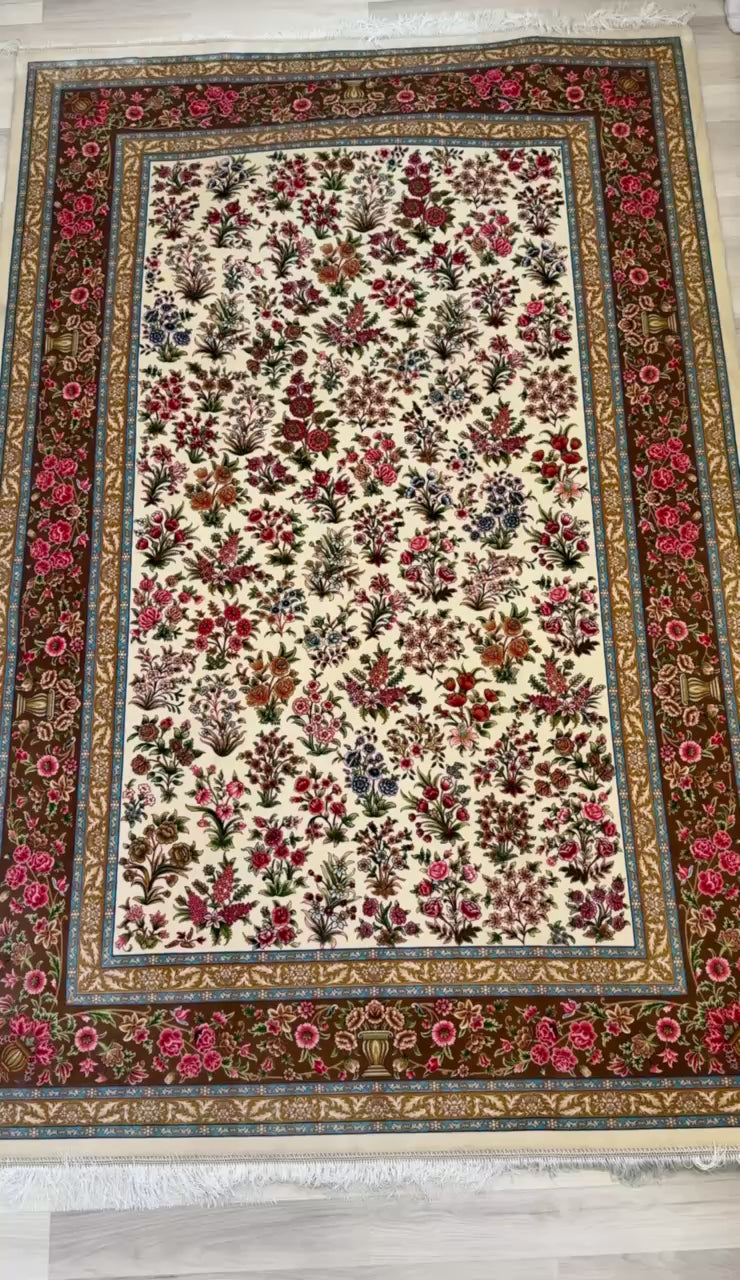 Luxury Persian Bamboo Silk Rug 150x225 cm – Robot-Woven & Hand-Knotted Edges