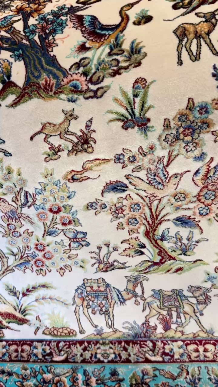 Luxury Persian Bamboo Silk Rug 100x150 cm – Robot-Woven & Hand-Knotted Edges