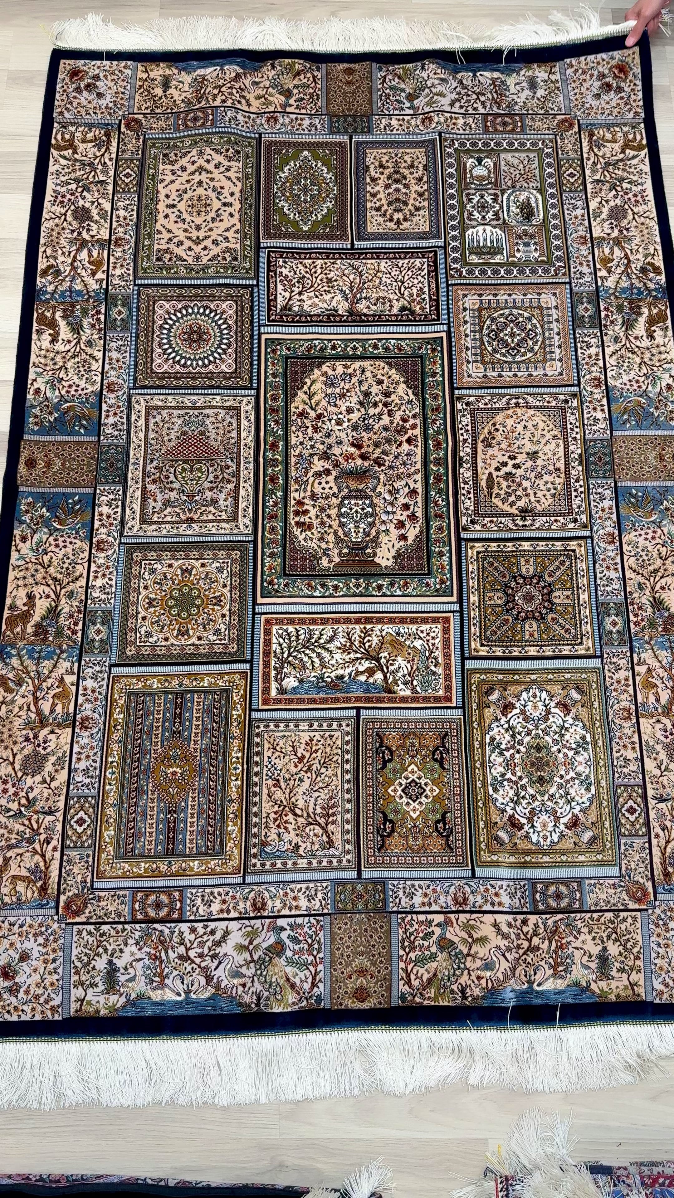 Luxury Persian Bamboo Silk Rug 120x180 cm – Robot-Woven & Hand-Knotted Edges