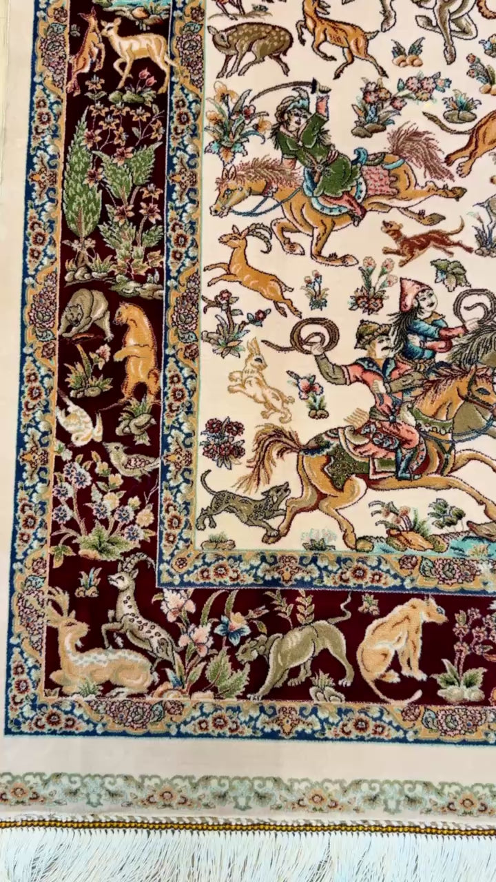 Luxury Persian Bamboo Silk Rug 100x150 cm – Robot-Woven & Hand-Knotted Edges